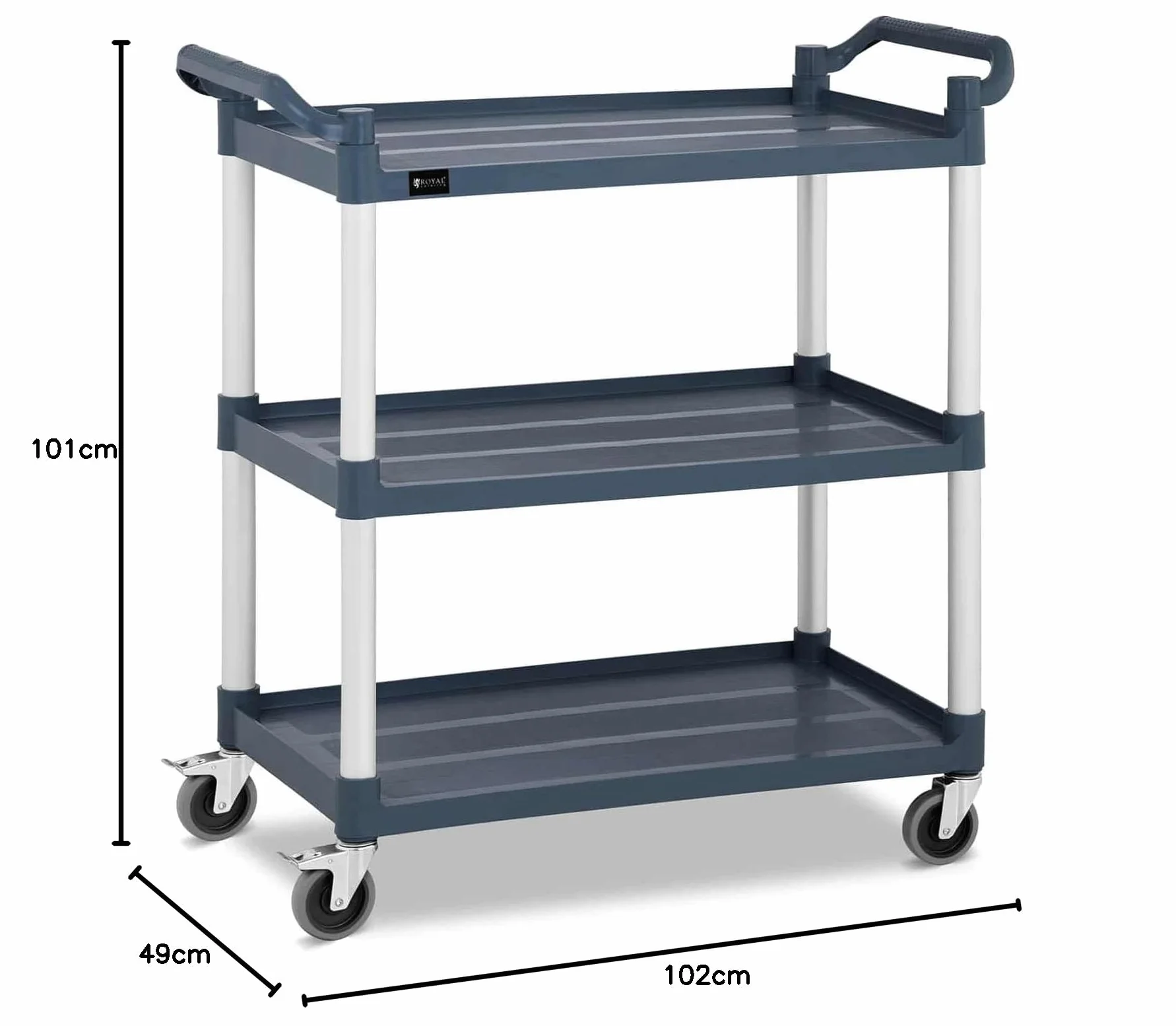 Royal Catering Carro De Servicio Carrito para Hostelería RC-ST910SS (con 2 Frenos de estacionamiento, 3 estantes, Capacidad de Carga: 150 kg)