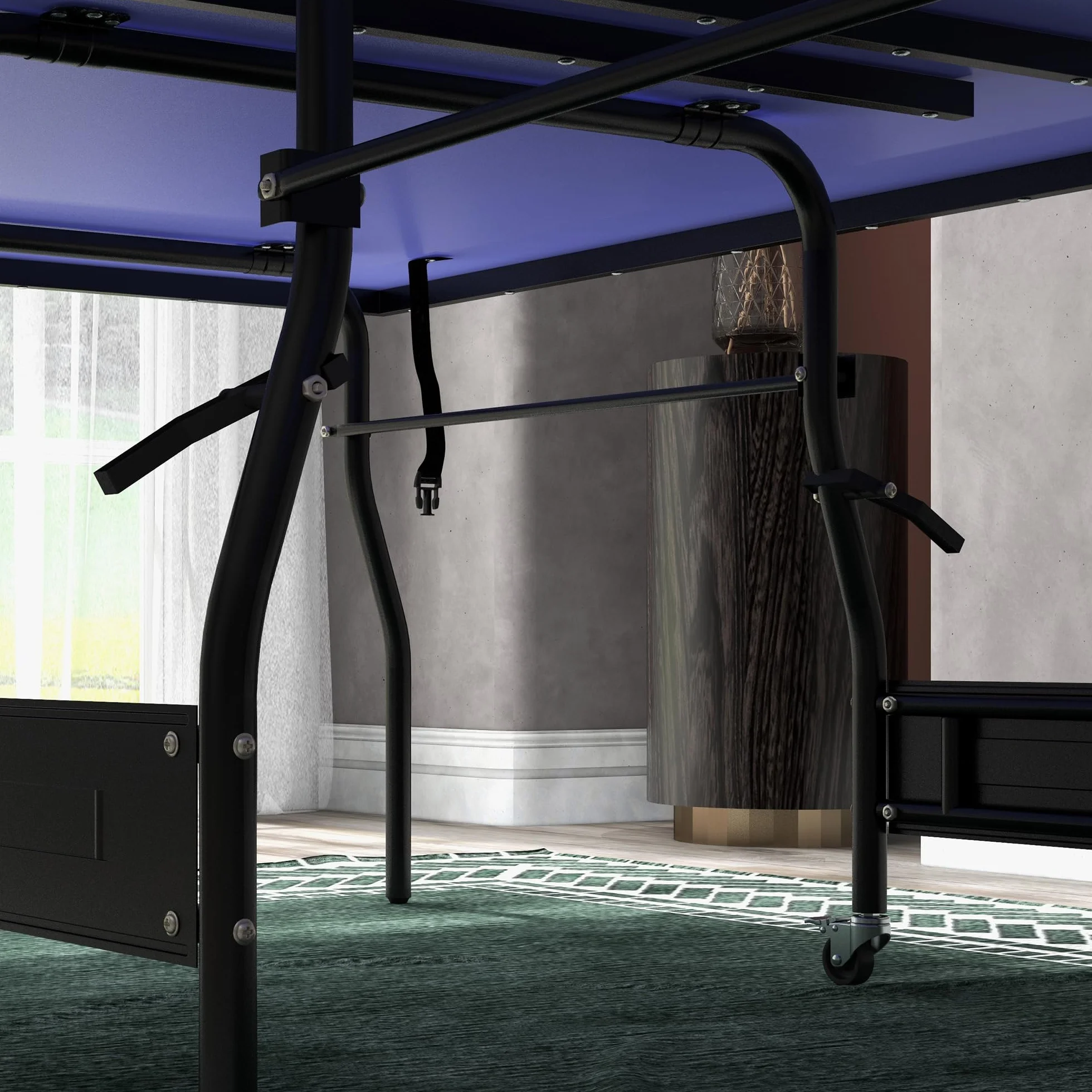 SPORTNOW Mesa de Ping-Pong Plegable Tamaño Estándar con 4 Ruedas, Red, 2 Paletas y 3 Pelotas 274x152,5x76 cm Azul