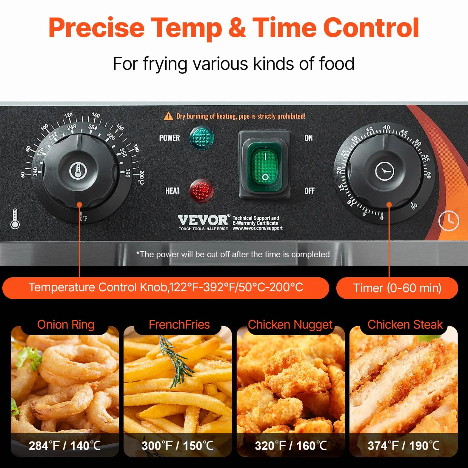 VEVOR Freidora Eléctrica Comercial 3000 W 2 Tanques 2 x 11 L, Freidora de Aceite de Acero Inoxidable con 2 Cestas para Freír Temperatura y Tiempo Ajustables, para Aros de Cebolla, Patatas Fritas