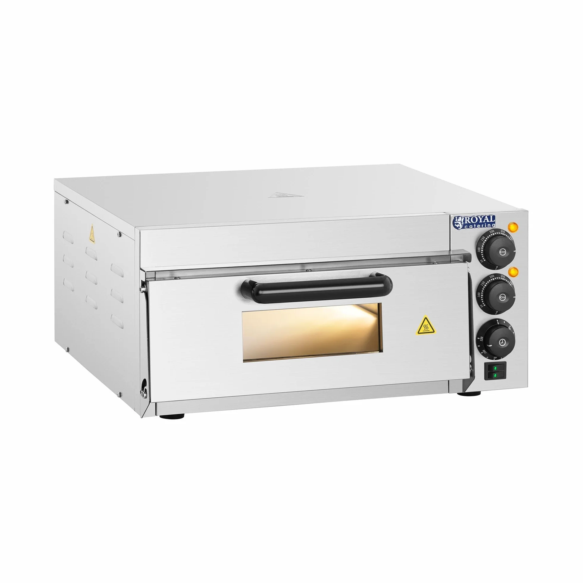 Royal Catering Horno eléctrico para pizza RCPO-2000-1PE 2000 W arcilla refractaria 40x40x1,5 cm temporizador 120 min
