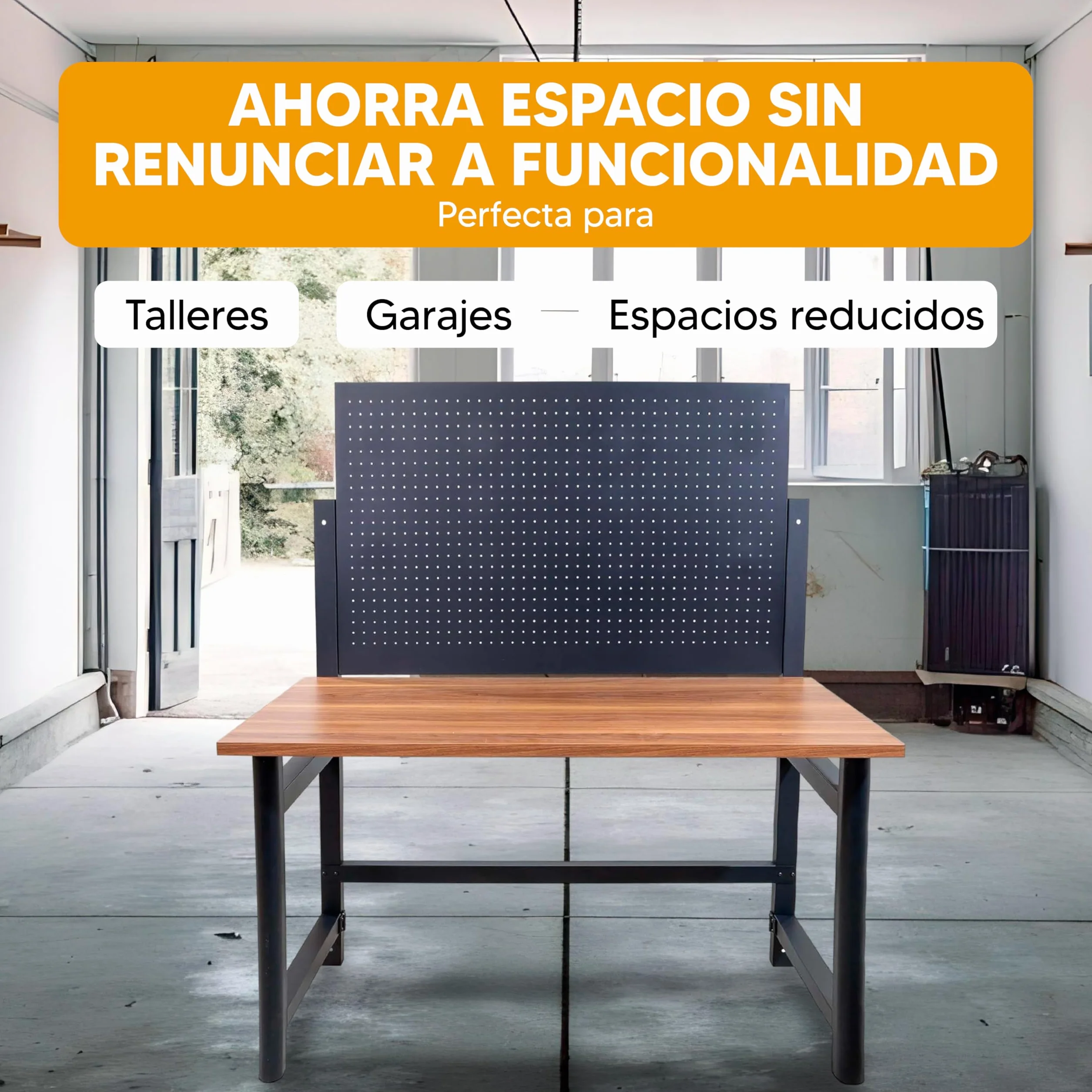 Kompact Banco de Trabajo Plegable de Pared con Altura Regulable, Mesa de Trabajo con Panel Perforado y Ganchos