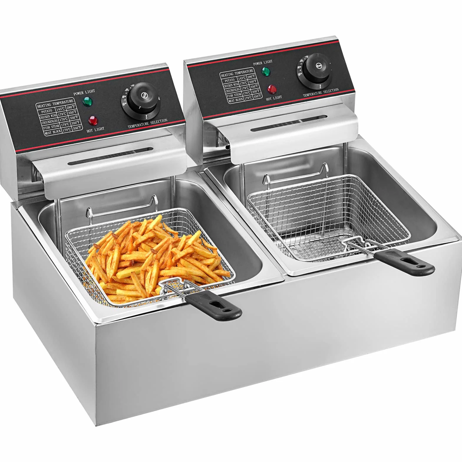 VEVOR Freidora Eléctrica Profesional 12L 5000W Acero Inoxidable Doble Tanque