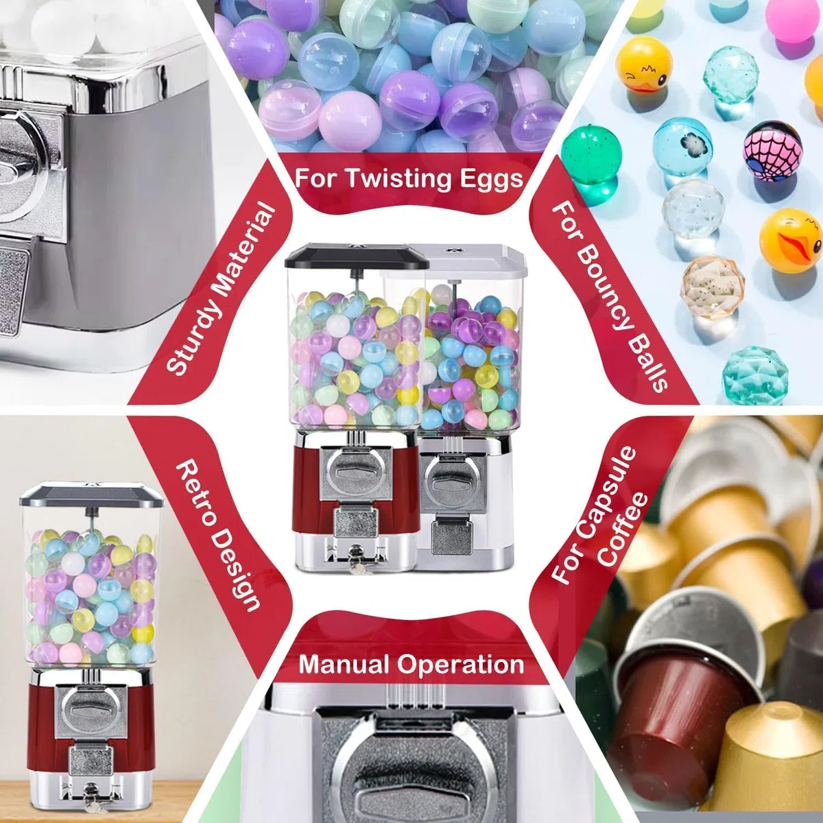 Máquina expendedora de caramelos con 200 bolas vacías y 100 fichas de acero inoxidable, ideal para tiendas de juegos y fiestas infantiles