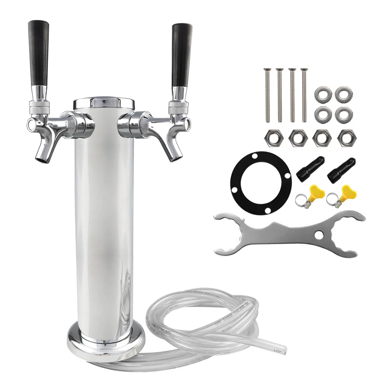 PERA Torre de grifo de cerveza doble de acero inoxidable de 3 pulgadas de diámetro, dispensador de torre Kegerator con núcleo SS, accesorio de montaje para cerveza casera, barril Kegerator
