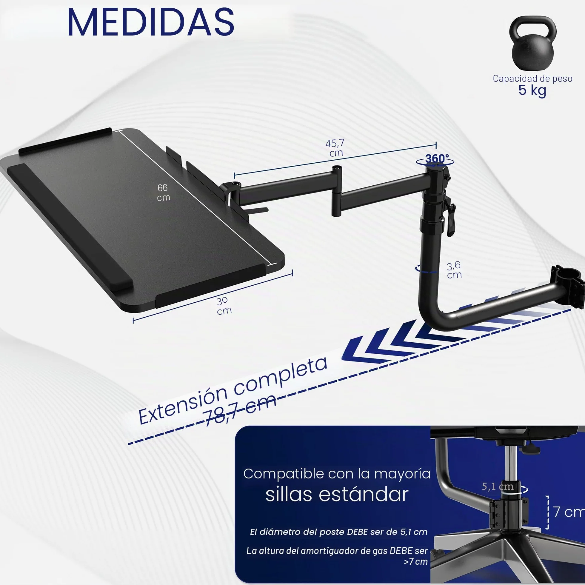 VIVO Mount-KB18CP - Bandeja para teclado y mouse montada en silla de oficina, inclinación ergonómica, rotación de 360 grados, color negro, MOUNT-KB18CP