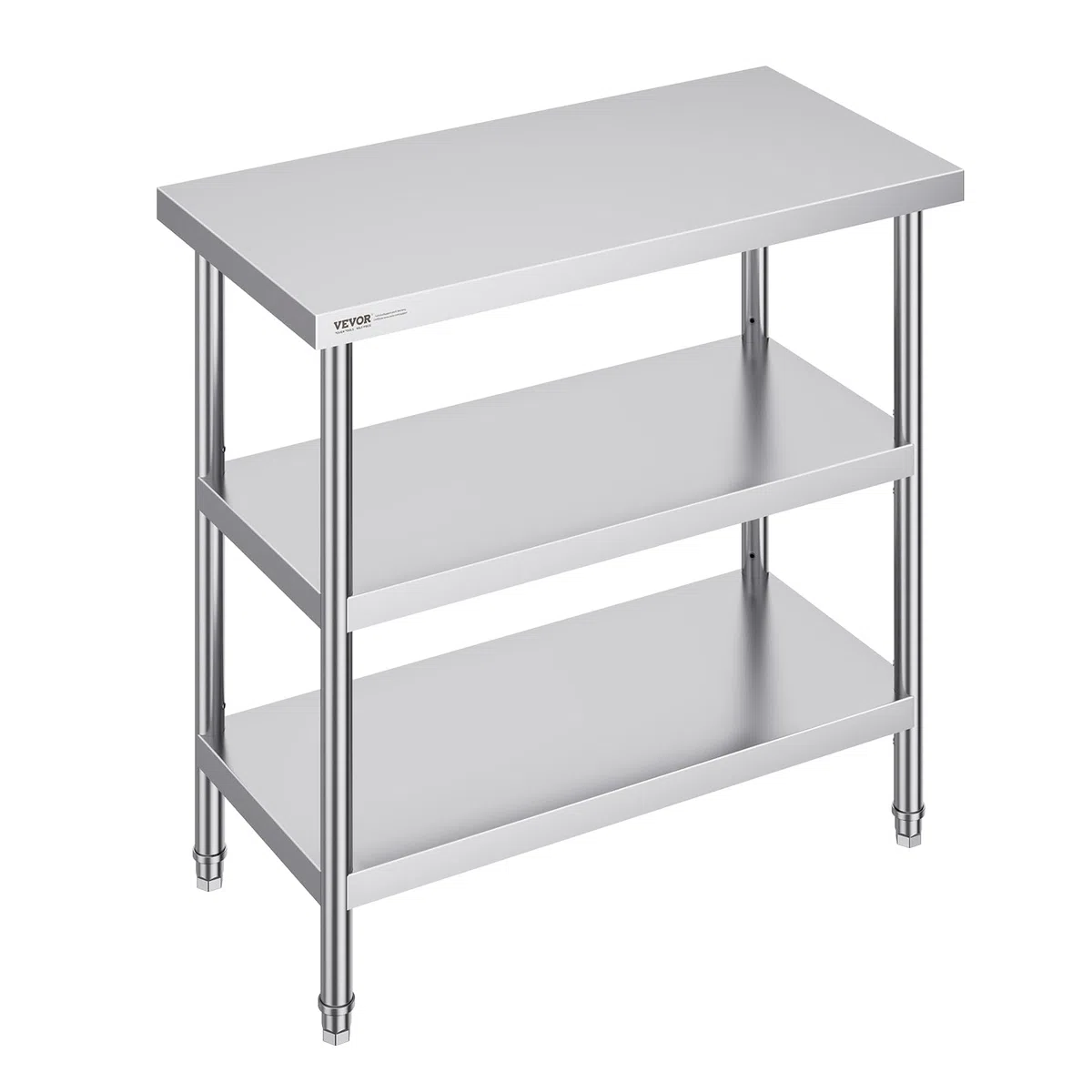 VEVOR Mesa de acero inoxidable para preparación de alimentos, 18 x 36 x 34 pulgadas, con 2 estantes ajustables y mesa de trabajo comercial