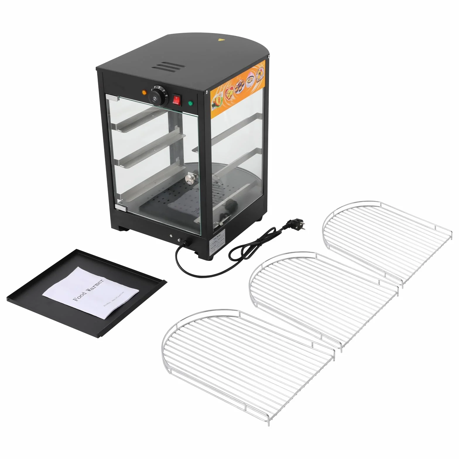 Calentador de alimentos, vitrina calefactora para alimentos, vitrina de cristal de 3 niveles, mostrador de 30 – 85 °C, calentador eléctrico para panadería y cafetería