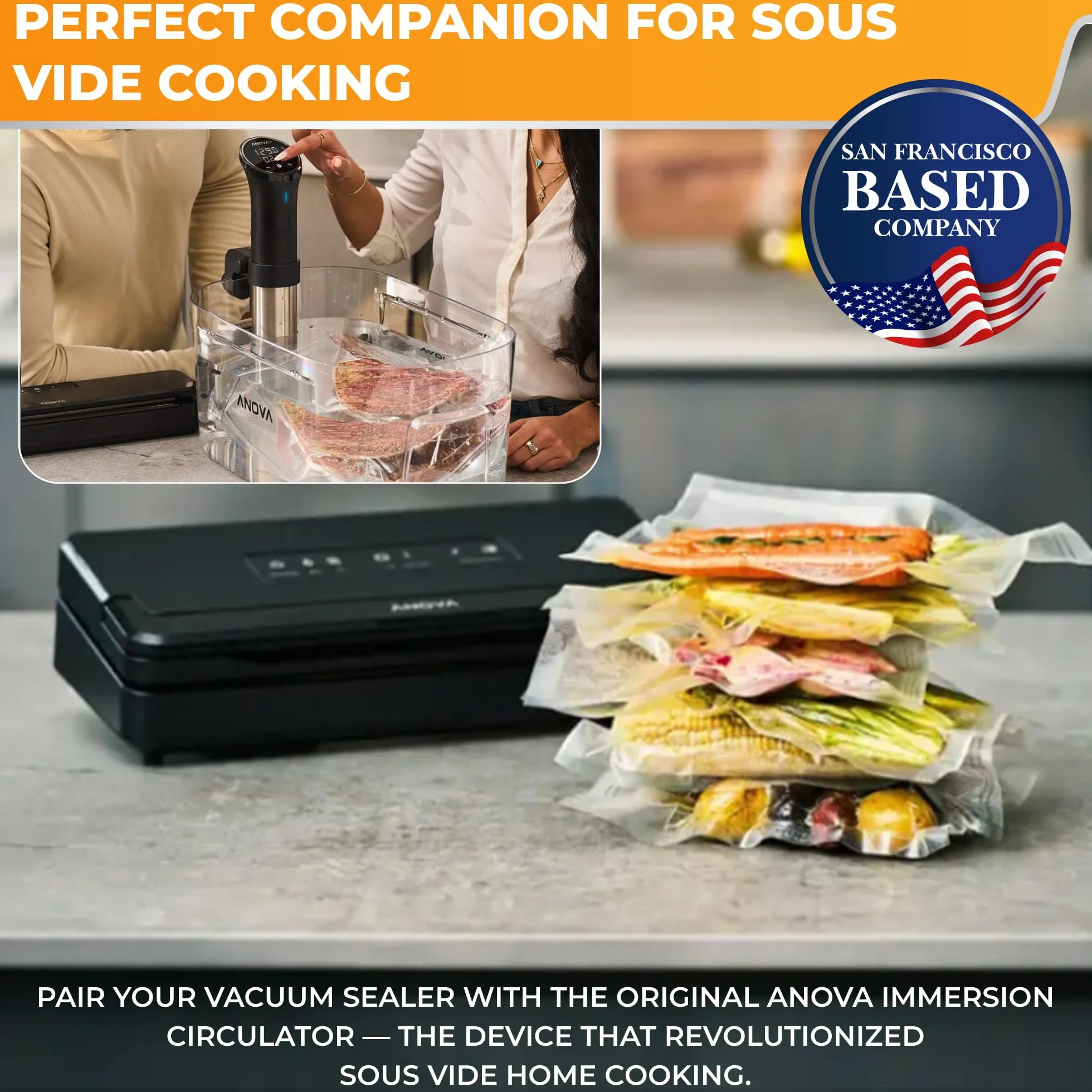 Anova Culinary Precision Sellador al vacío Pro, incluye 1 rollo de bolsa, para Sous Vide y almacenamiento de alimentos, negro, mediano