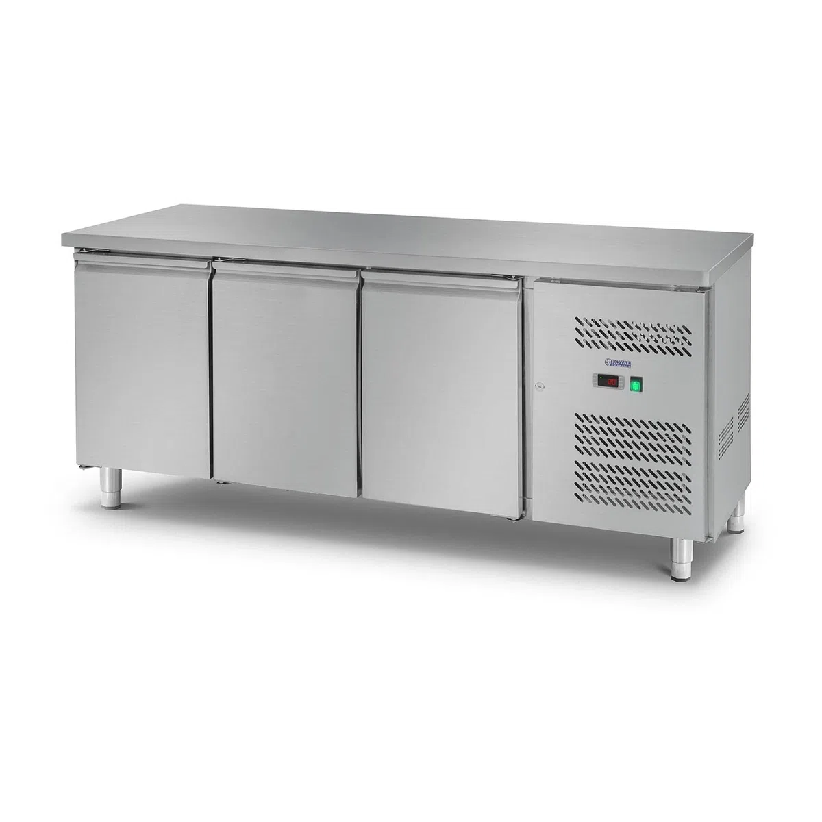 Royal Catering Mesa Refrigerada RCLK-S339 (339 L, Superficie de trabajo de acero inoxidable, compresor 258 W Zanussi, 3 puertas, R600a)