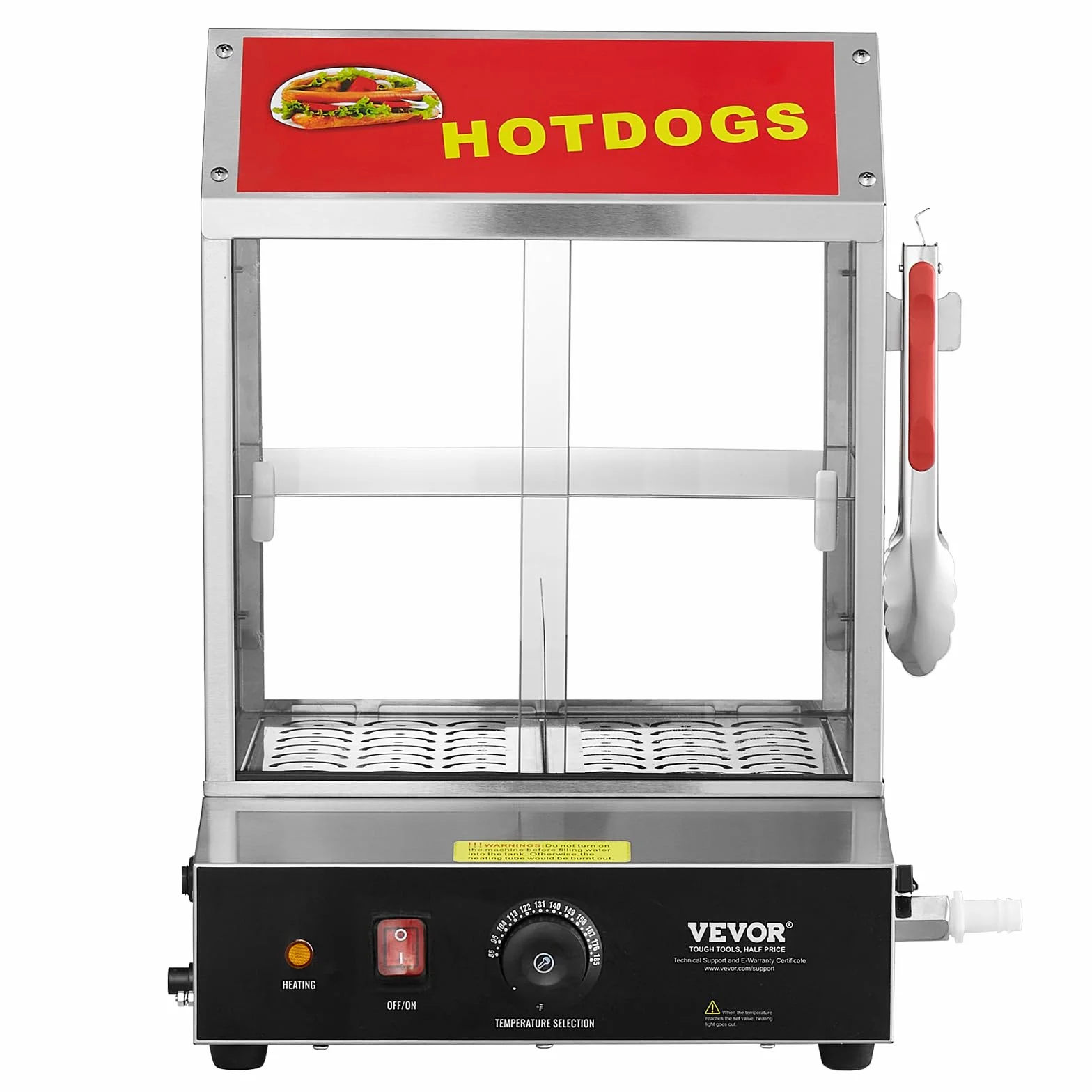 VEVOR Vaporera para Perritos Calientes 27 L 2 Niveles Control de Temperatura 30-85 ℃ Acero Inoxidable 345x380x510 mm
