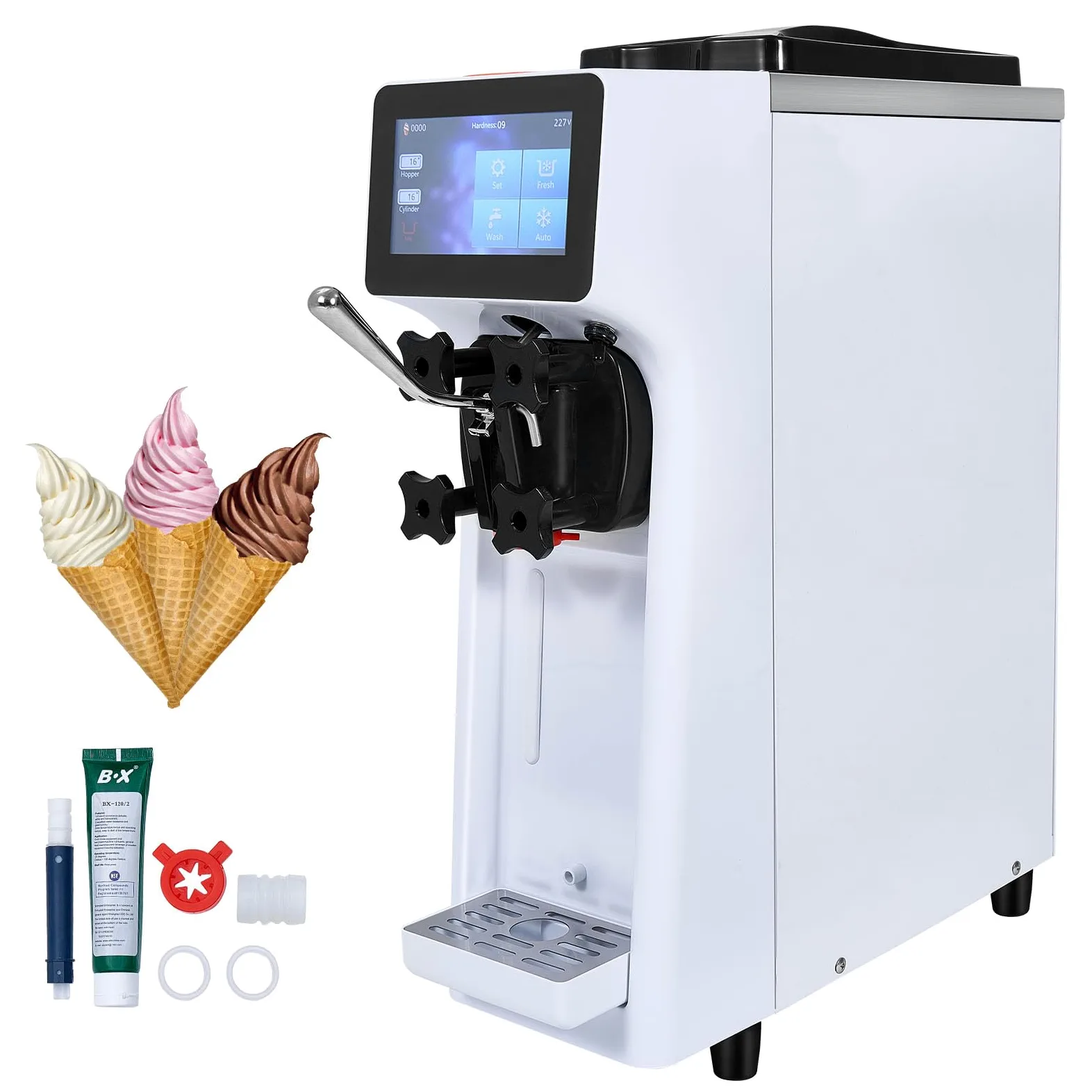 VEVOR Máquina de Helados Comercial 10 L/h 900 W Sabor Único Máquina de Helados Italiana Tolva de Acero Inoxidable 4 L Preenfriamiento Automático de Pantalla Táctil para Restaurante Bar Mercado Tienda