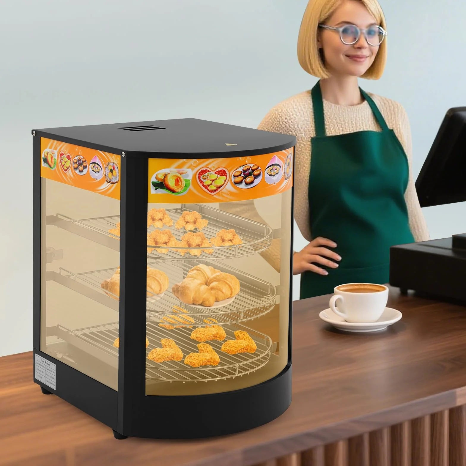 Calentador de alimentos, vitrina calefactora para alimentos, vitrina de cristal de 3 niveles, mostrador de 30 – 85 °C, calentador eléctrico para panadería y cafetería
