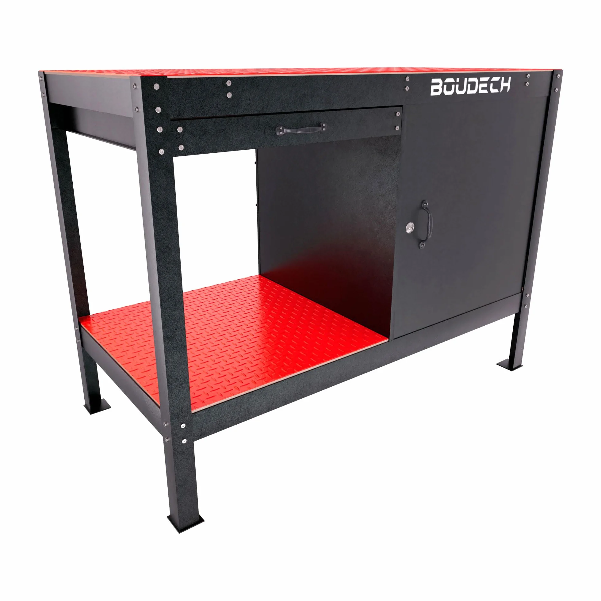 Banco de trabajo metálico 120x60 cm con cajón y estante negro Boudech Manny