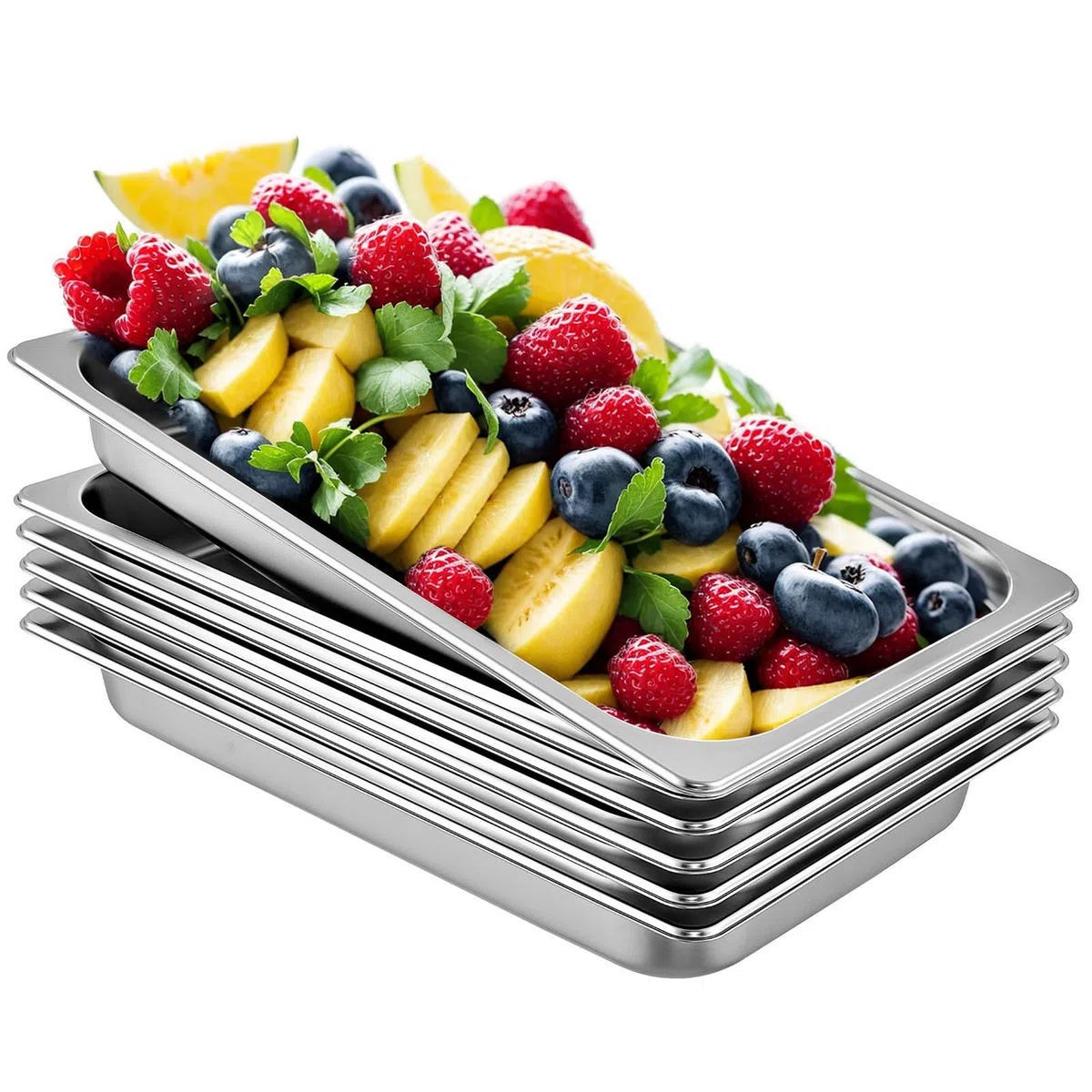 Lote 6 Cubetas Gastronorm GN 1/1-65mm profundidad fabricadas en acero inoxidable | Bandejas Horno | Bandejas Gastronorm 1/1 | Recipiente GN 1/1 530x320x65 mm | 8,5 Lts