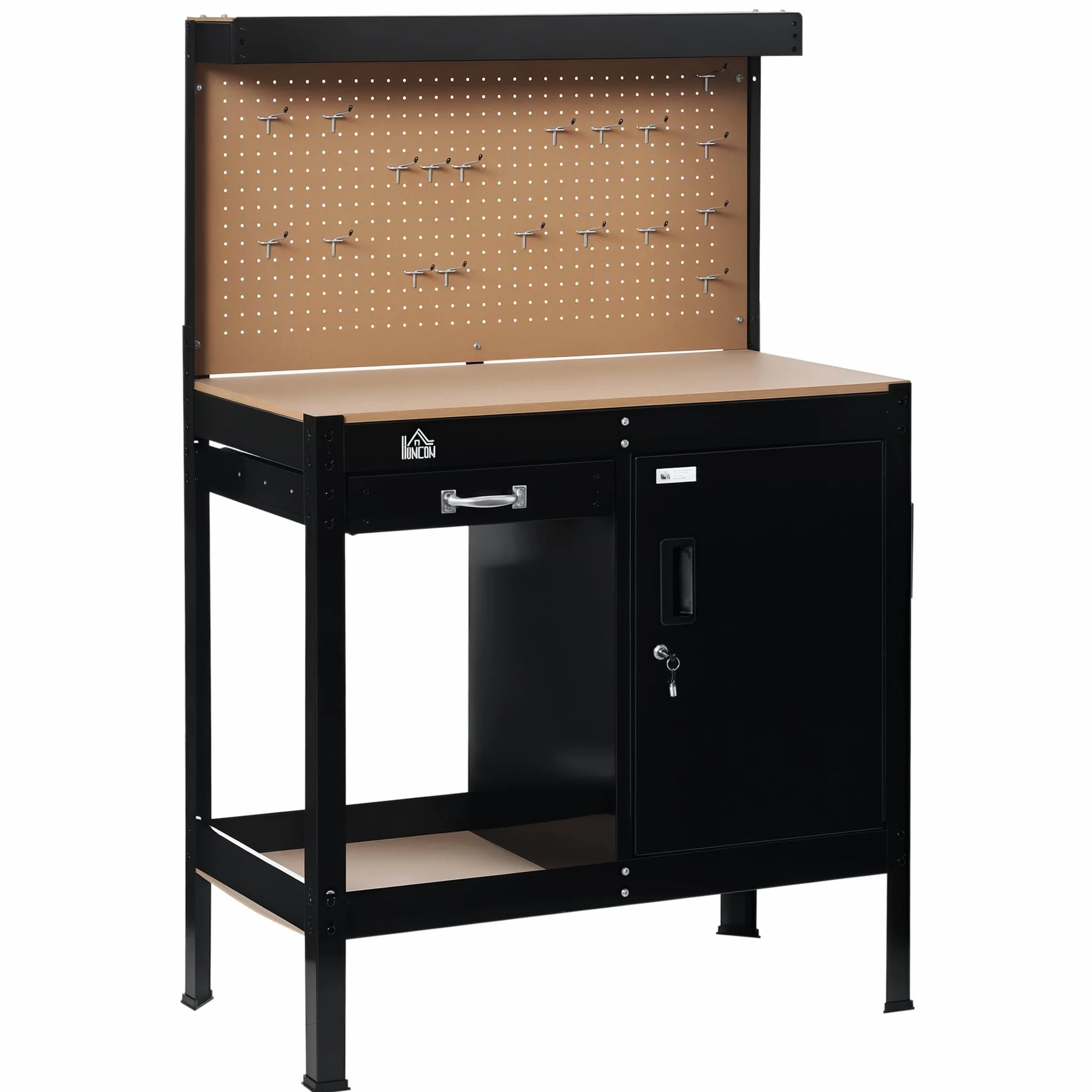 HOMCOM Banco de Trabajo 98,5x48x140 cm Carga 100 kg Mesa con Panel Perforado Negro