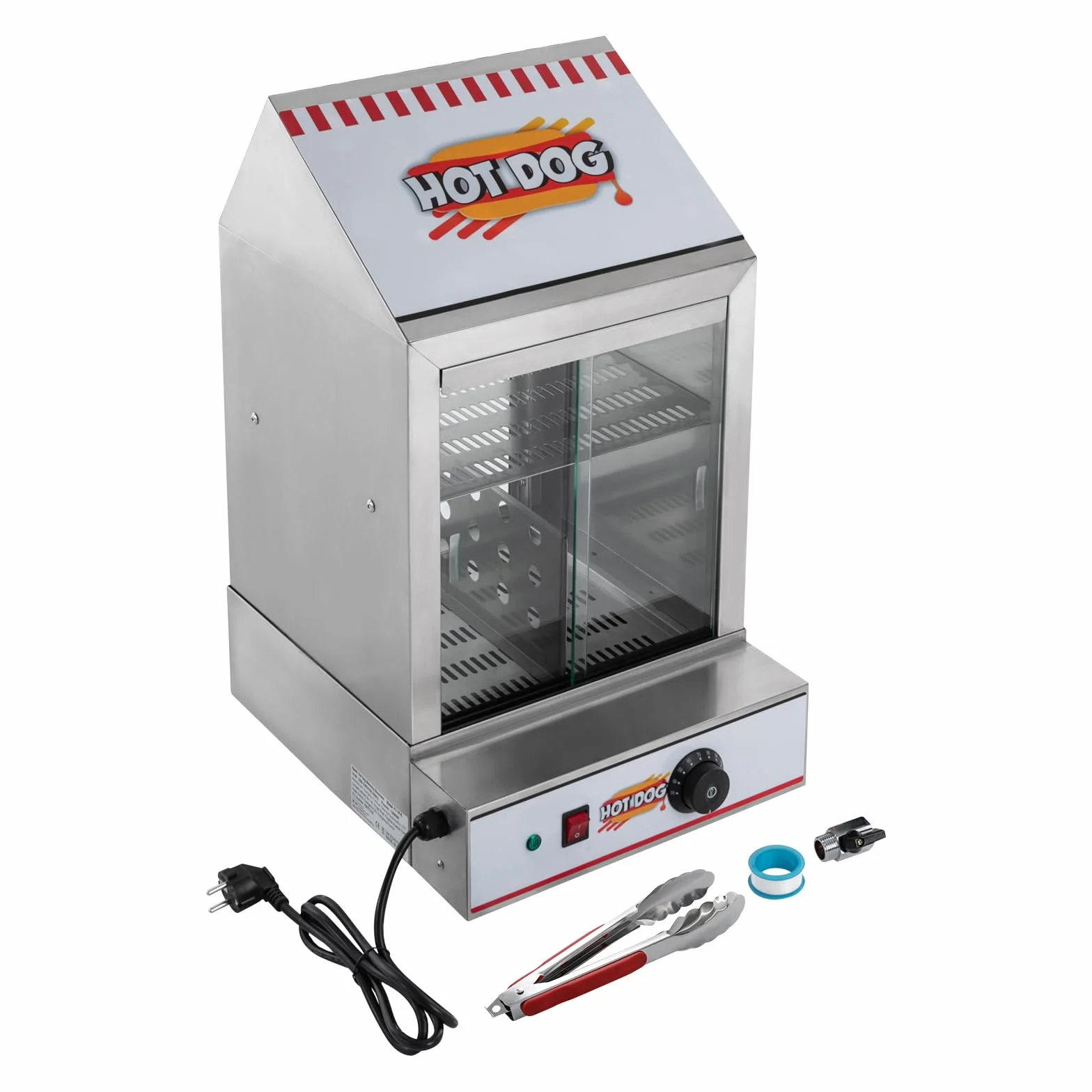 Hot Dog Maker, 1200 W Electric Hot Dog Steamer Edelstahl 5L Commerzieller Wärmeeschrank Hotdogs,Brötchenwärmer Imbiss Stand Gerät,86-230°F für Kantinen,Convenience Stores,Fast Food Restaurants