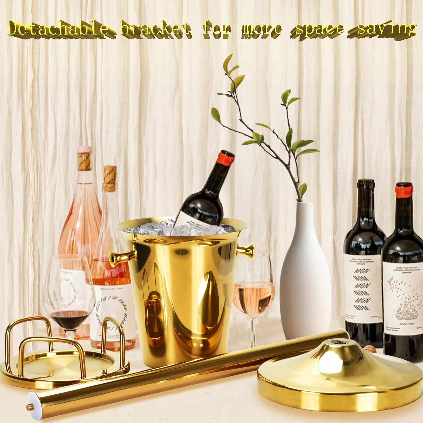 GXFeng Cubitera de Hielo con Soporte 201, de Acero Inoxidable, con asa de Transporte, para Vino, champán, Cerveza, Clubes, Bares, Fiestas, 5 l