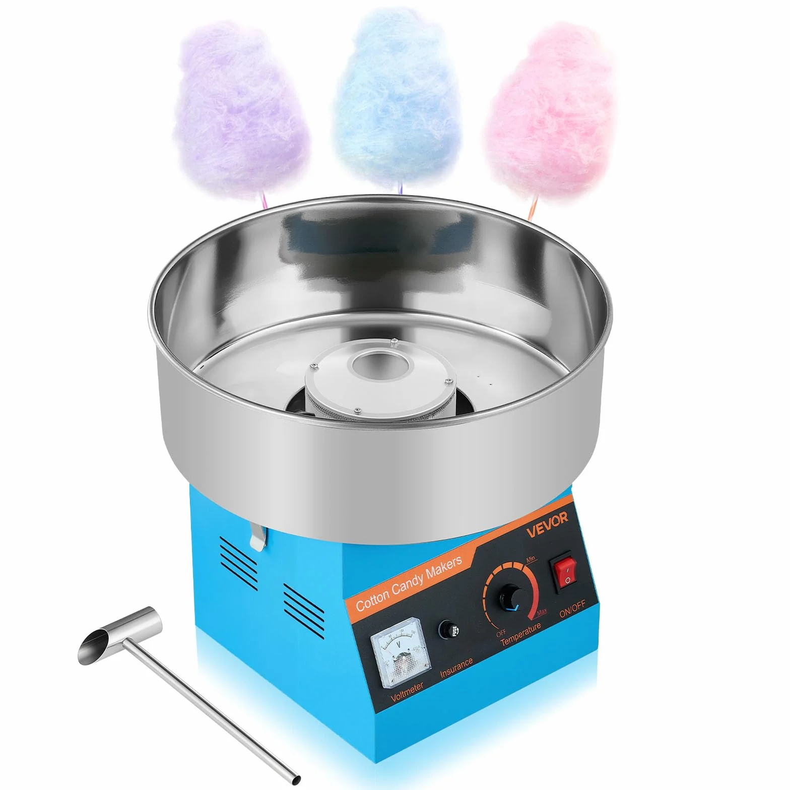 VEVOR Máquina de Algodón de Azúcar Eléctrica 1000 W 100 g 38 x 38 x 34 cm Azul