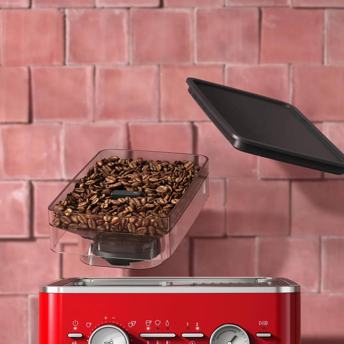 KitchenAid Cafetera espresso semiautomática con molinillo integrado - 15 niveles de molienda, control PID, bomba de 15 bar, vaporizador y diseño de acero inoxidable - Rojo