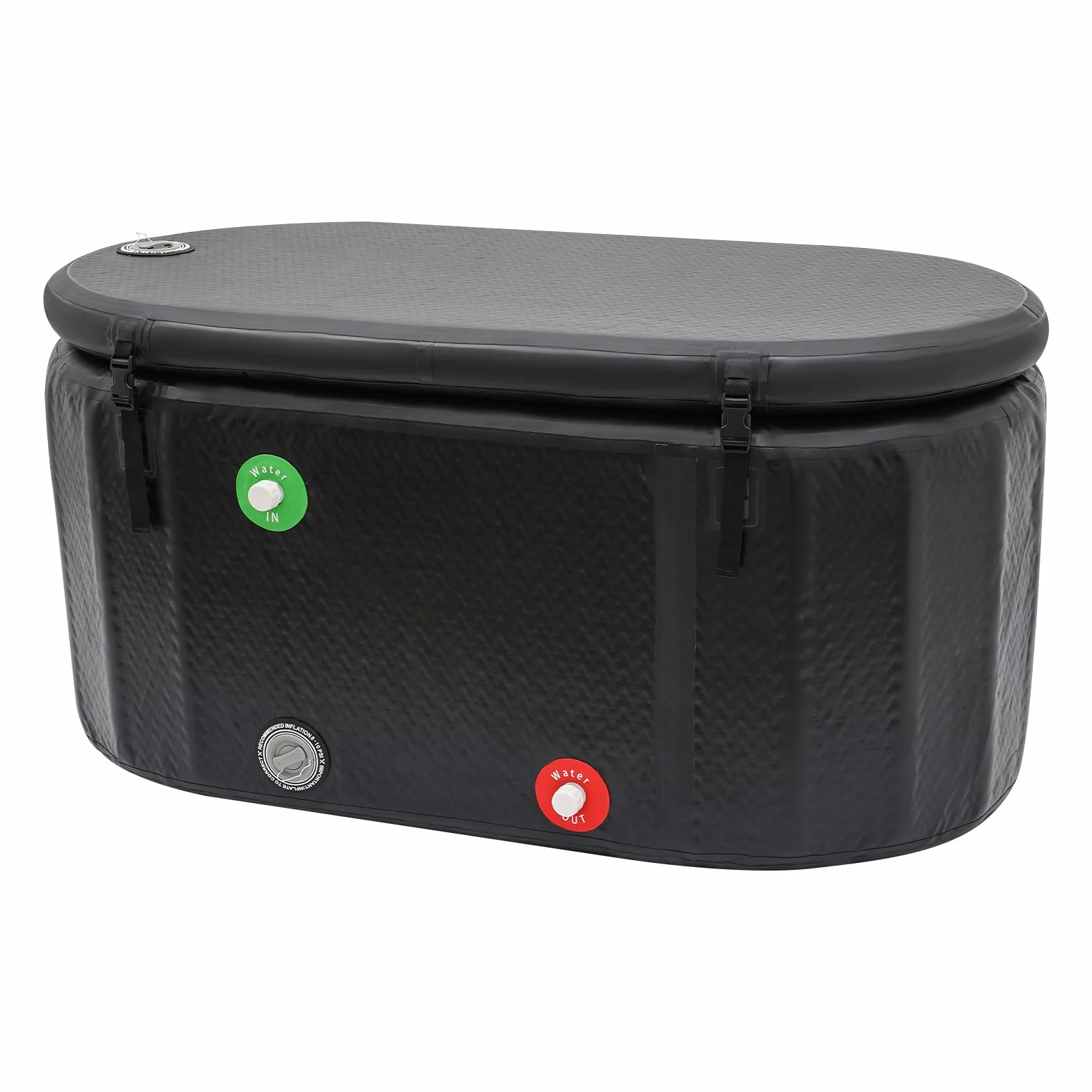Cubo de hielo inflable con bomba inflable, bañera de hielo, terapia de frío ovalada para deportistas, campamentos de verano, interiores, exteriores (negro, 150 x 80 x 75 cm)