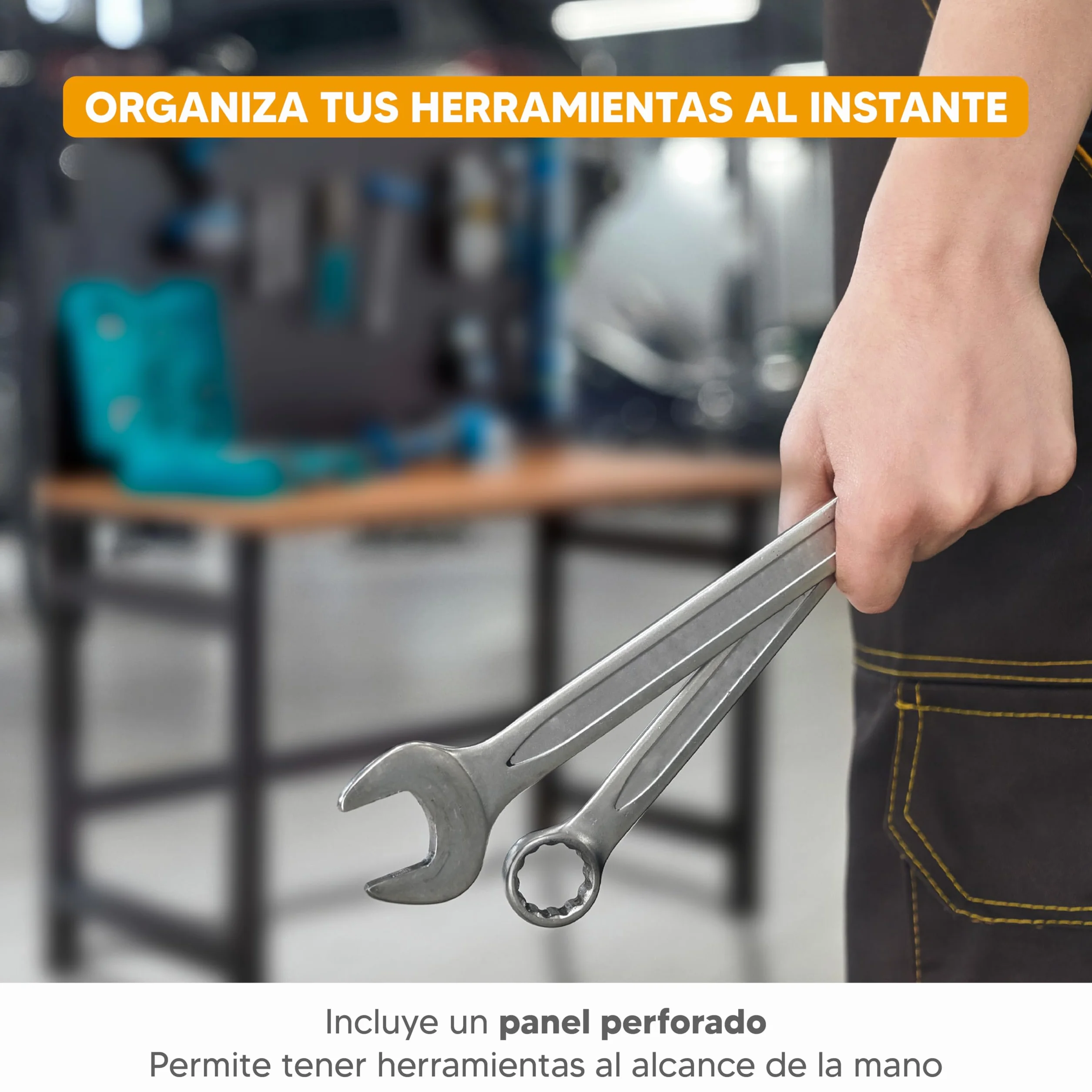 Kompact Banco de Trabajo Plegable de Pared con Altura Regulable, Mesa de Trabajo con Panel Perforado y Ganchos