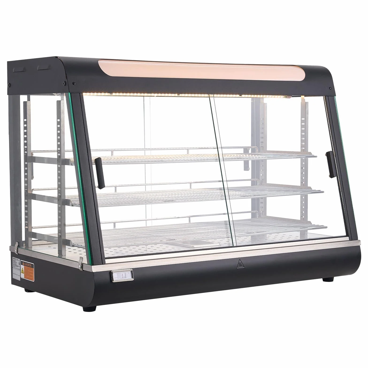 VEVOR Vitrina de Calor 3 Niveles 1400 W Expositor Calentador de Alimentos 130 L Luz LED Estantes Extraíbles