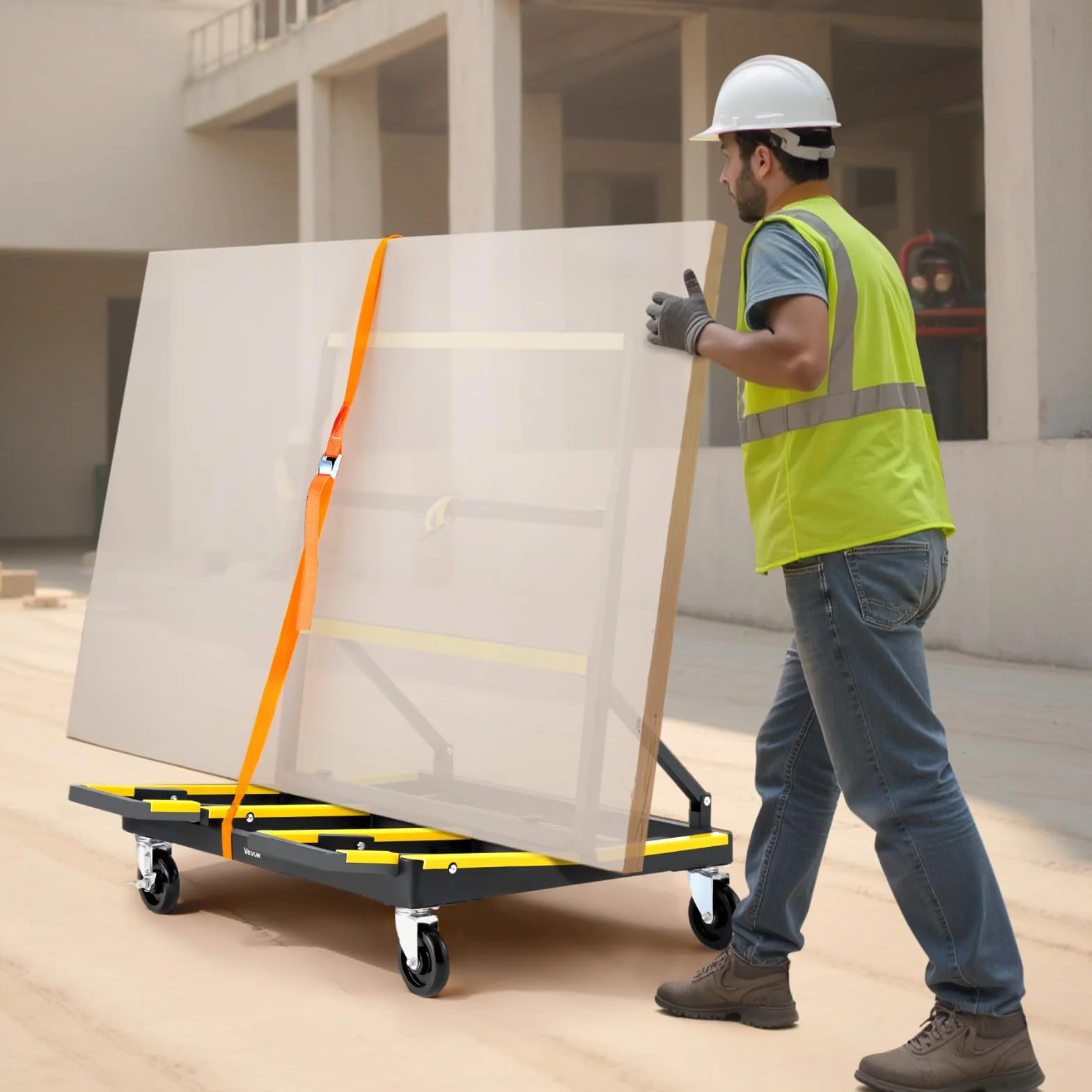 VEVOR Carro Transportador de Paneles de Yeso, 816,5 kg, Ruedas Giratorias, Base Extensible, 1000 x 830 x 1100 mm