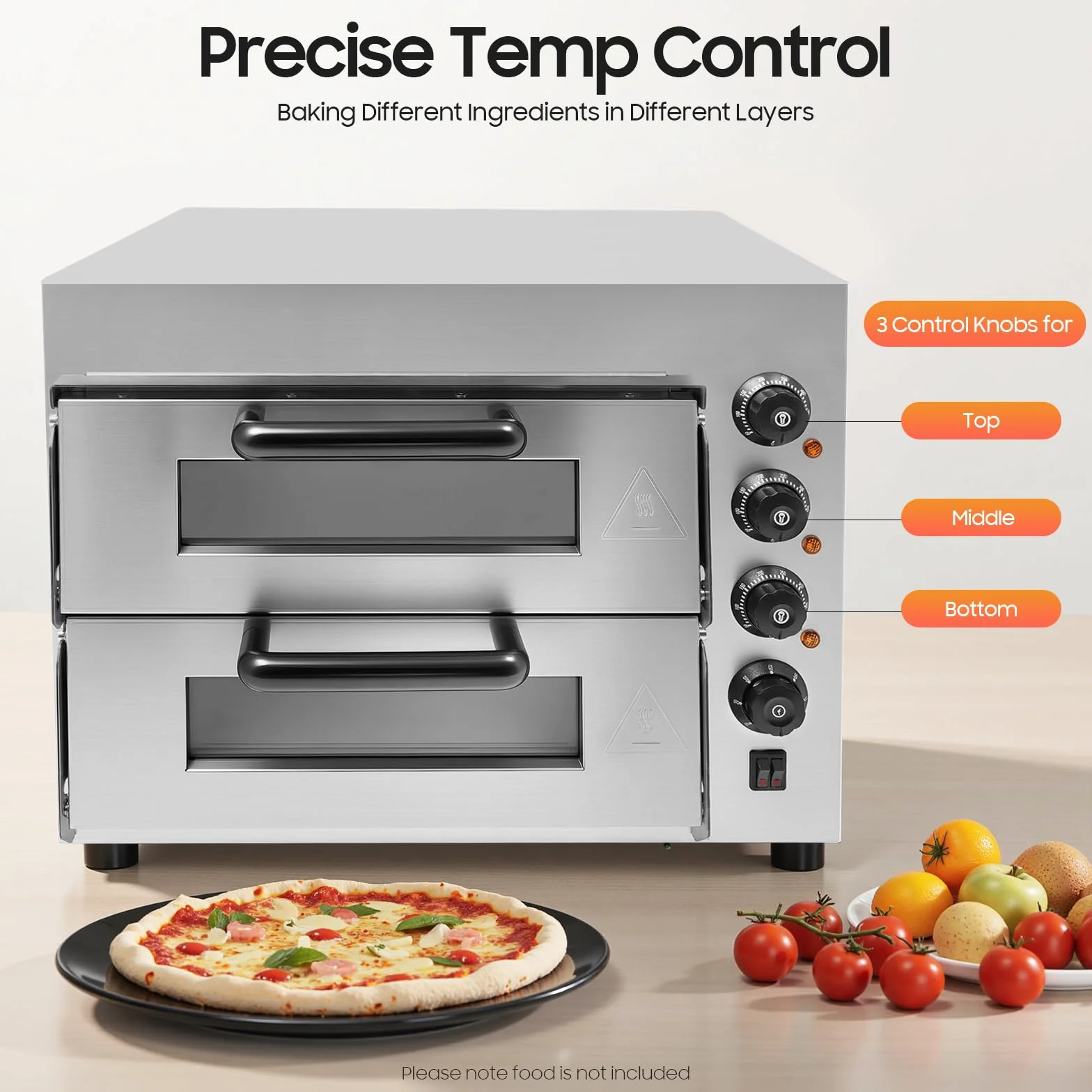 Horno para pizza profesional acero inoxidable 3 kW doble cámara temporizador 50-350 °C