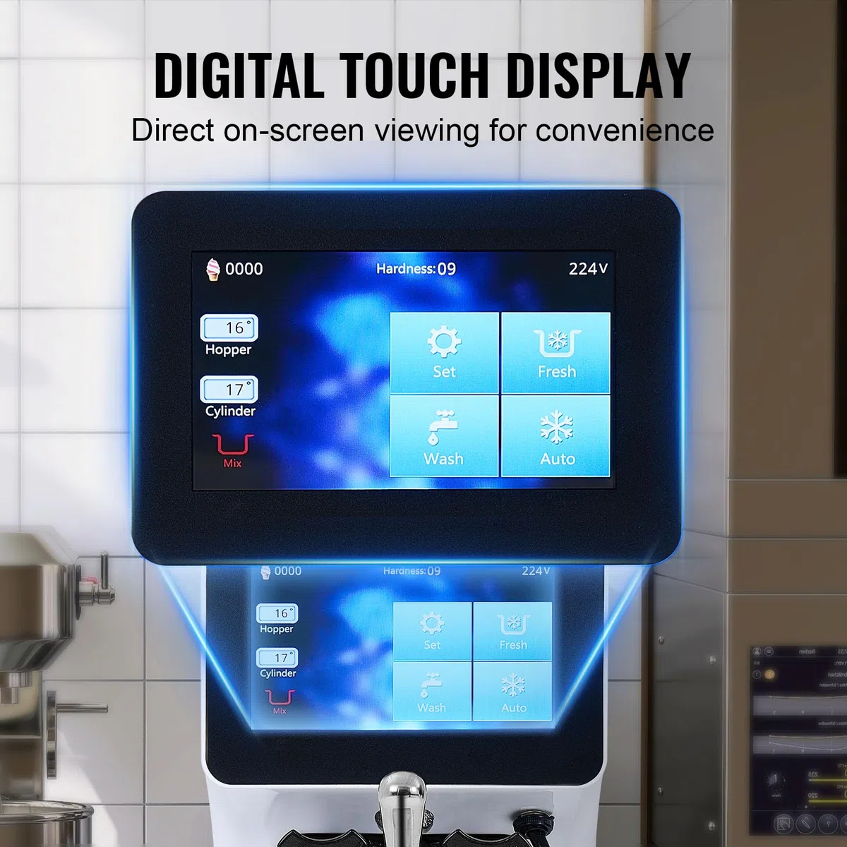 VEVOR Máquina de Helados Comercial 10 L/h 900 W Sabor Único Máquina de Helados Italiana Tolva de Acero Inoxidable 4 L Preenfriamiento Automático de Pantalla Táctil para Restaurante Bar Mercado Tienda