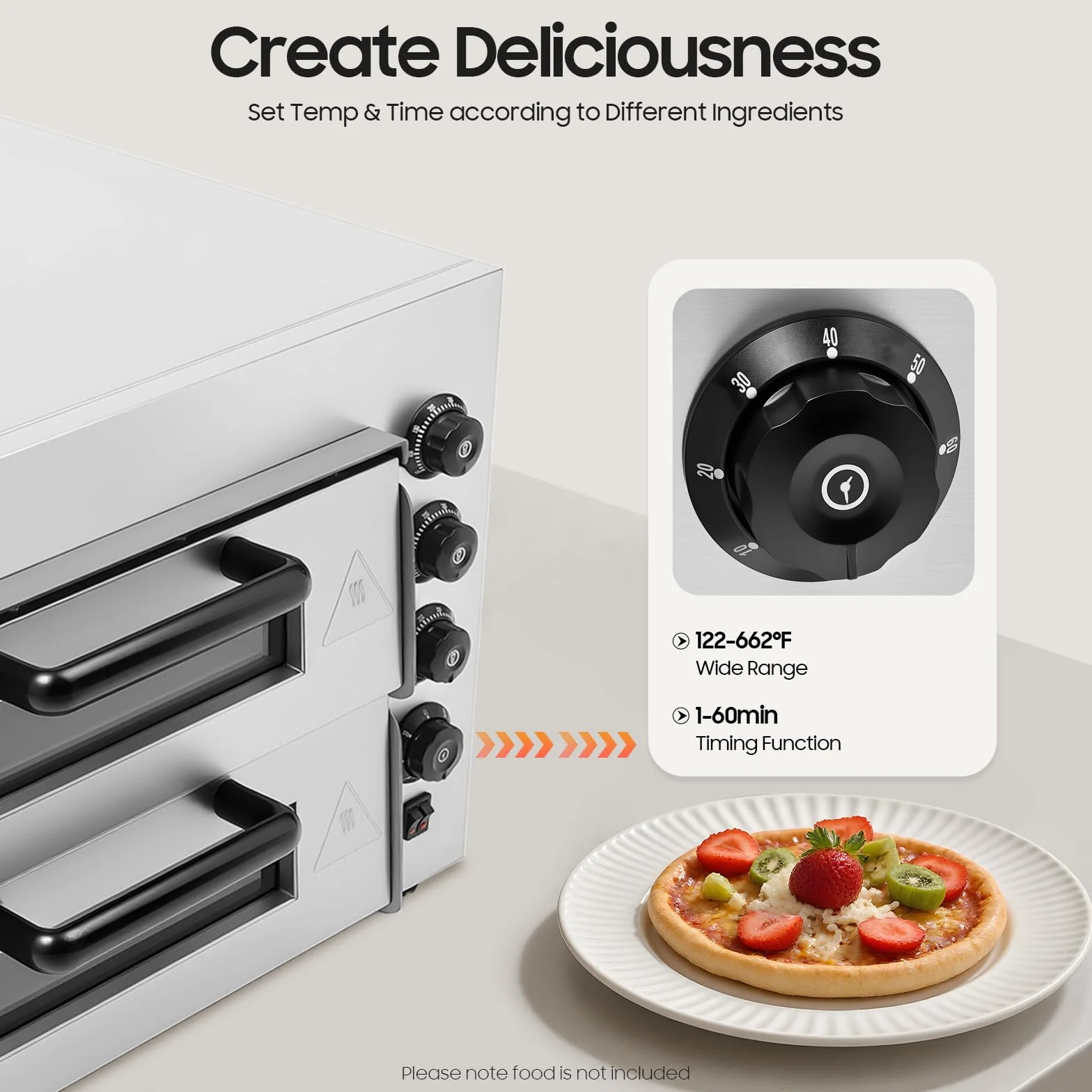 Horno para pizza profesional acero inoxidable 3 kW doble cámara temporizador 50-350 °C