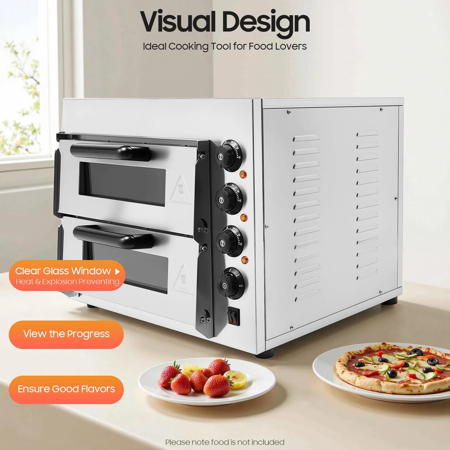 Horno para pizza profesional acero inoxidable 3 kW doble cámara temporizador 50-350 °C