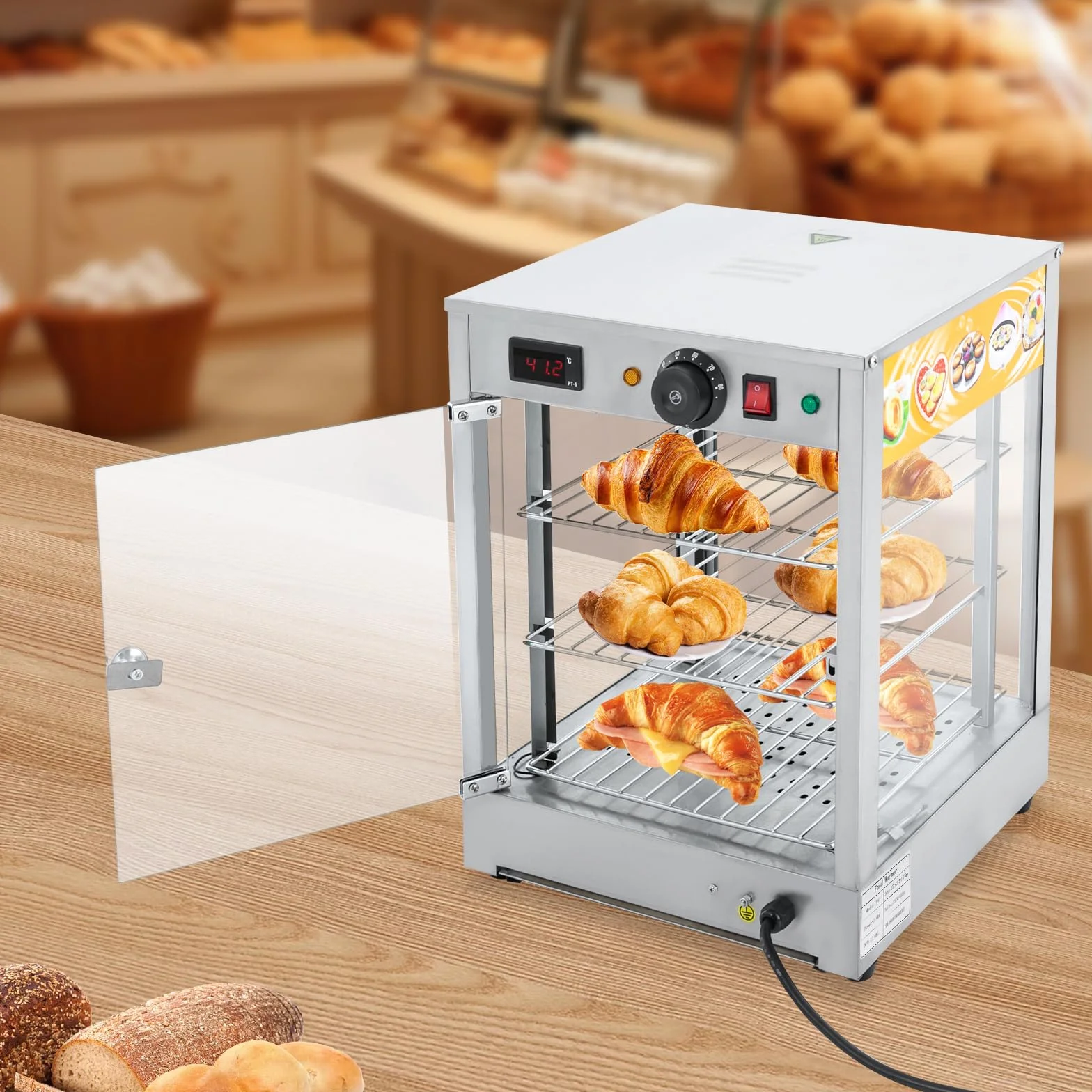 Calentador de alimentos eléctrico comercial 3 pisos 800W 30-85°C vitrina de calor