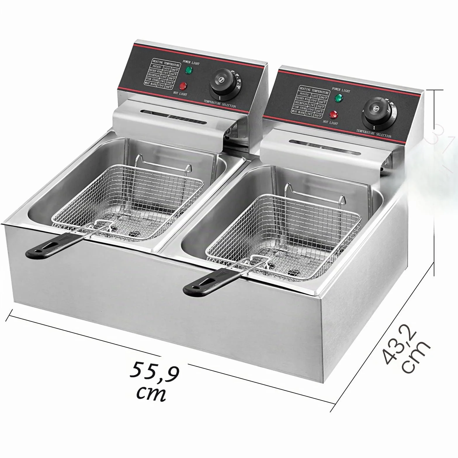 VEVOR Freidora Eléctrica Profesional 12L 5000W Acero Inoxidable Doble Tanque