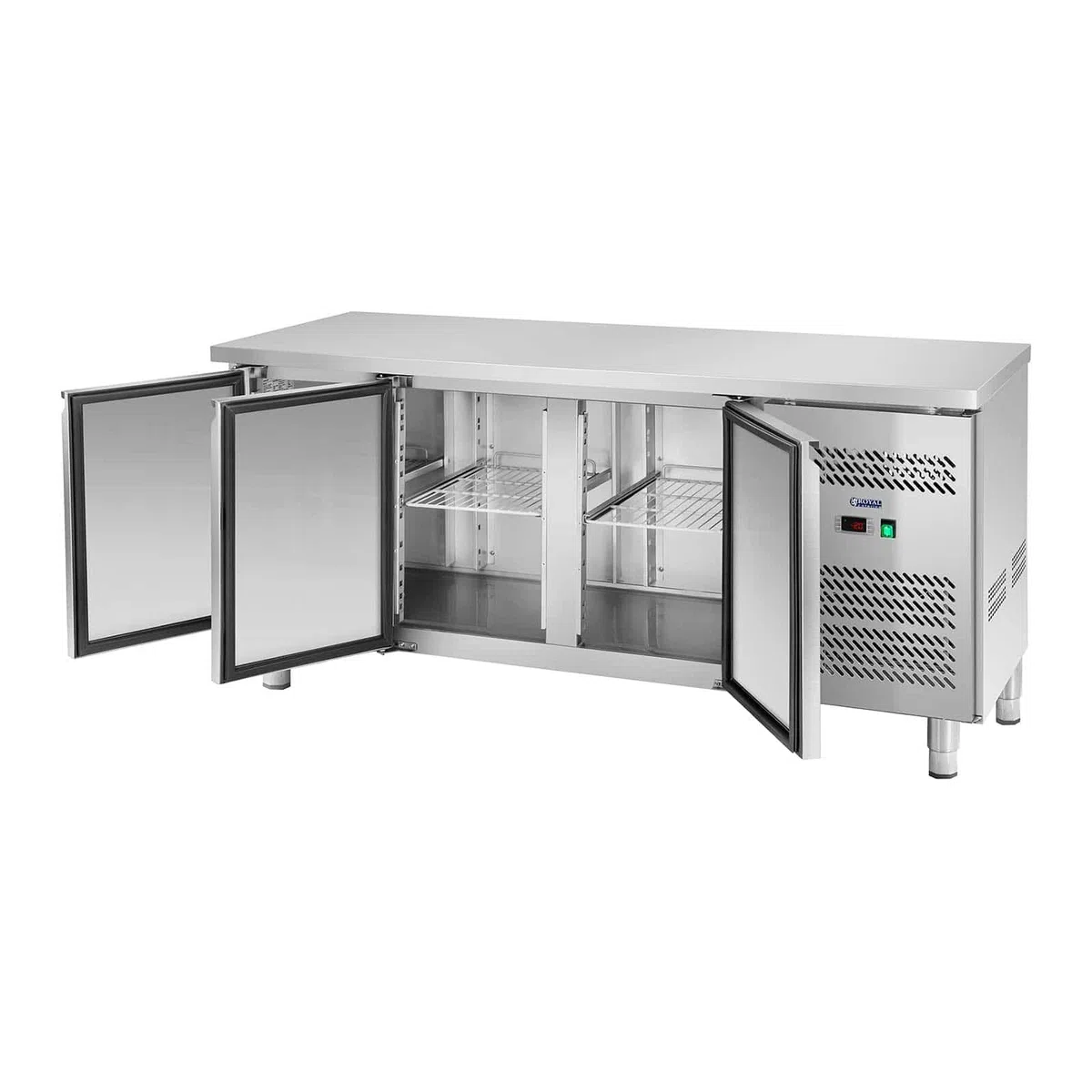 Royal Catering Mesa Refrigerada RCLK-S339 (339 L, Superficie de trabajo de acero inoxidable, compresor 258 W Zanussi, 3 puertas, R600a)