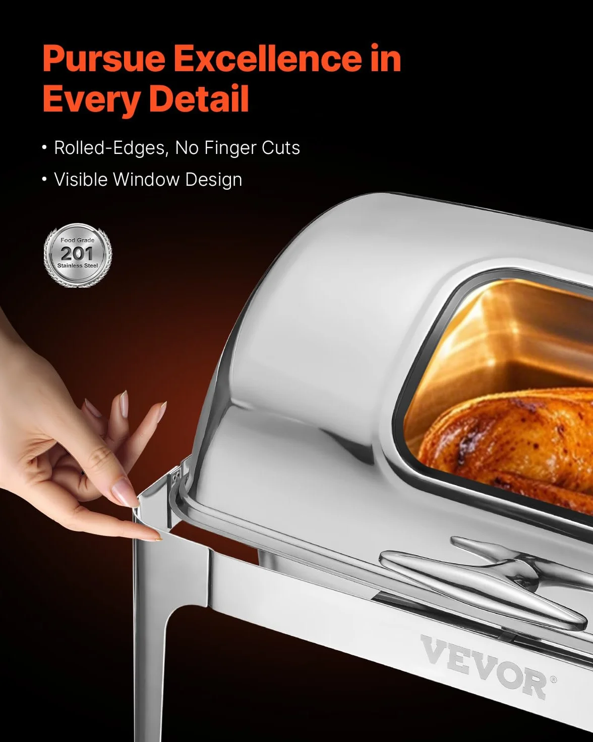 VEVOR Juego de Calentador de Alimentos de Acero Inoxidable con 2 Cacerolas de Tamaño Medio(3,9 L), Rectangular, Tapa Visible y Soporte para Bandeja de Agua y Depósito de Combustible, Plata, 1 ud