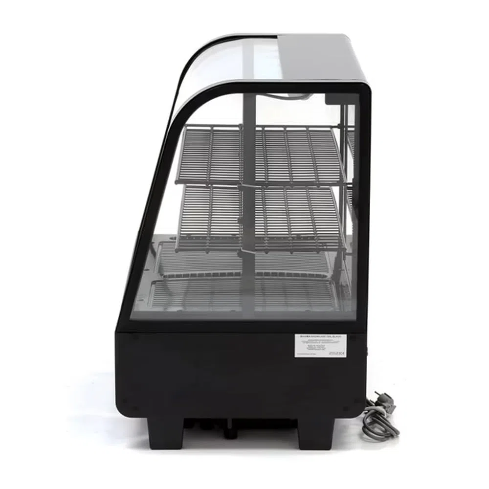 Vitrina Pastelera Expositora Refrigerada 2 Estantes con 2 Puertas Correderas Negra 100 Litros Ventilada | Vitrina Sobremesa Cristal Curvado