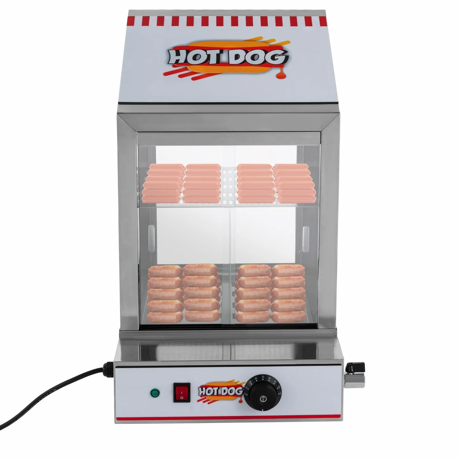 Hot Dog Maker, 1200 W Electric Hot Dog Steamer Edelstahl 5L Commerzieller Wärmeeschrank Hotdogs,Brötchenwärmer Imbiss Stand Gerät,86-230°F für Kantinen,Convenience Stores,Fast Food Restaurants