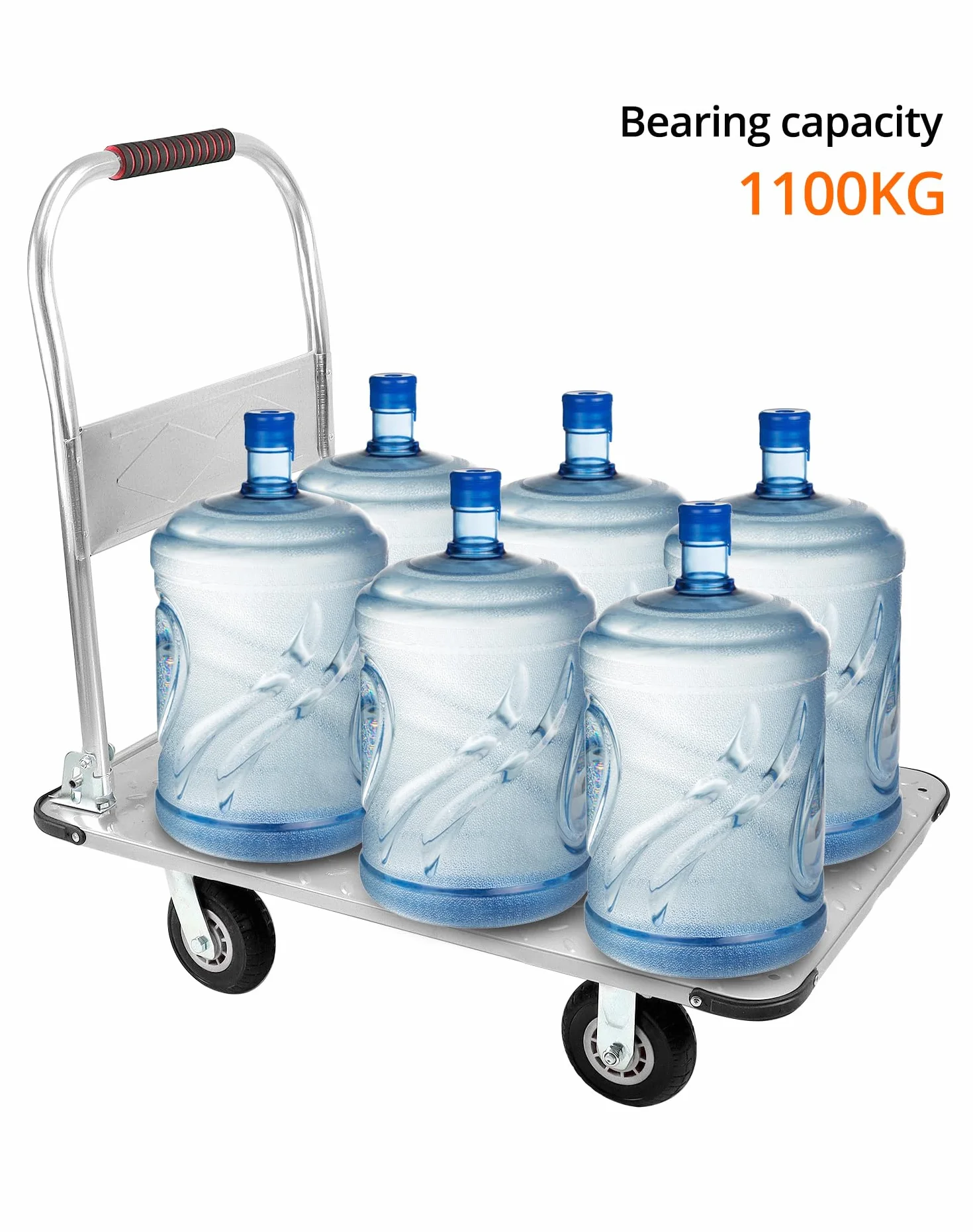 QWORK® Carro de Plataforma Plegable Robusto, con Capacidad de Carga de 1100 kg, 90 x 60 cm y neumáticos de Goma silenciosos, Carro de Transporte de Acero para Trabajo Pesado