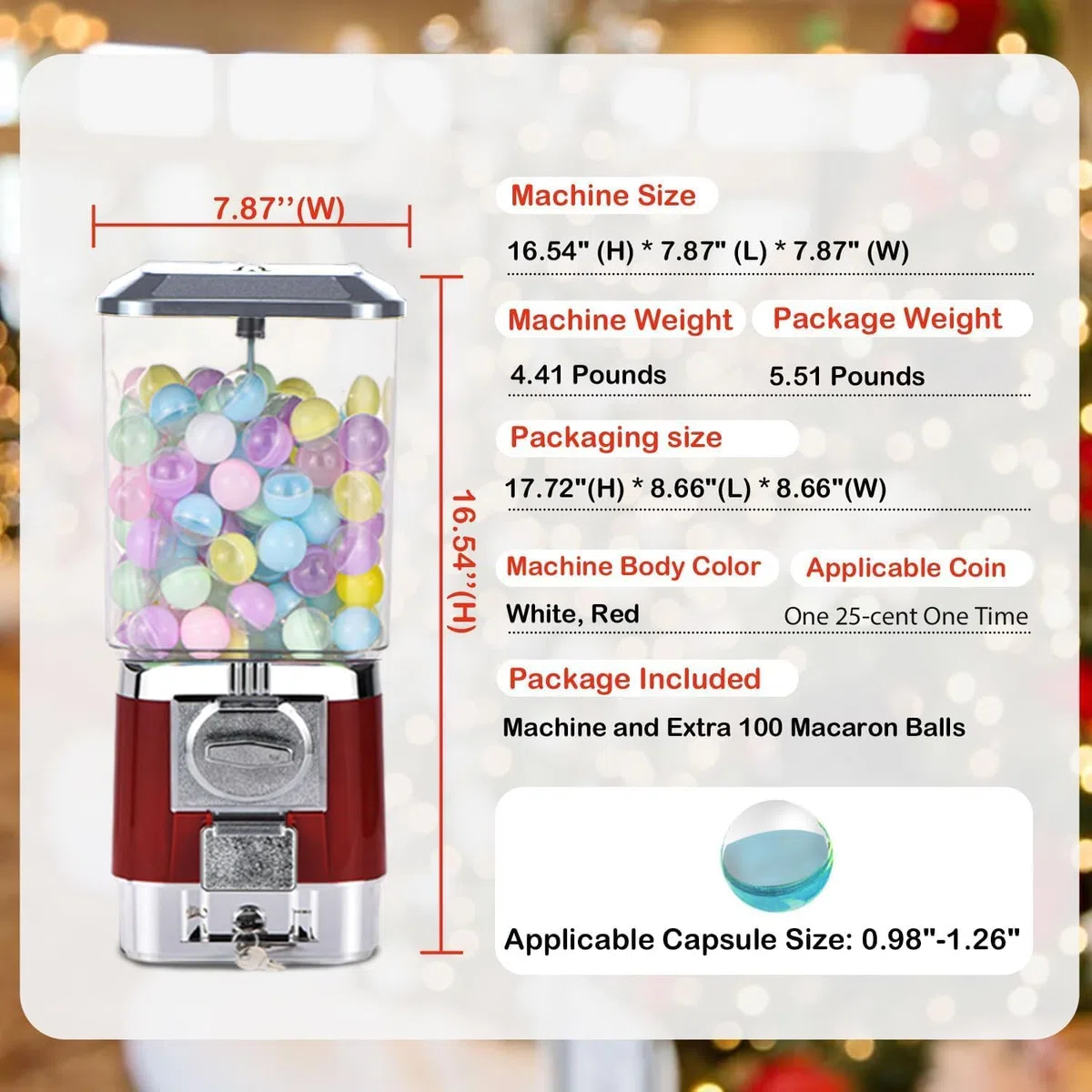 Máquina expendedora de caramelos con 200 bolas vacías y 100 fichas de acero inoxidable, ideal para tiendas de juegos y fiestas infantiles