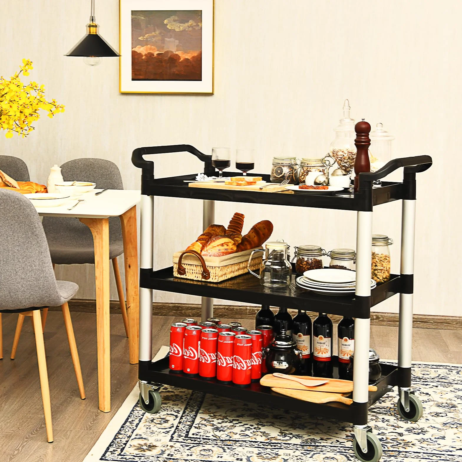 KOMFOTTEU Carro de Servicio de 3 Niveles, Carrito de Cocina con Ruedas, Capacidad de Carga 50 kg, 103 x 49 x 98 cm