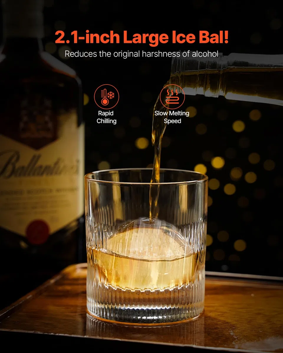 VEVOR Kit de Prensa para Bolas de Hielo Molde de Aluminio de Aviación para Cubitos de Hielo Máquina para Hacer Bolas de Hielo Redondas de 53 mm para Whisky, Cócteles en Fiestas, Días Festivos
