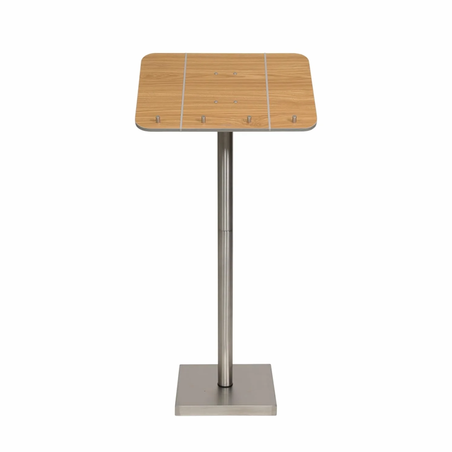 SECURIT - Porta Folleto con Poste y Base - Acero Inoxidable + Panel de Madera Laminada - Bandas Elásticas y Soportes Integrados - Restaurante, Cafetería, Bar - 113,7 x 54,2 x 36,7 cm