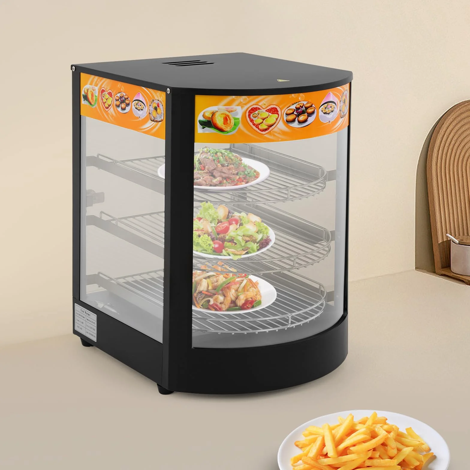 Calentador de alimentos, vitrina calefactora para alimentos, vitrina de cristal de 3 niveles, mostrador de 30 – 85 °C, calentador eléctrico para panadería y cafetería
