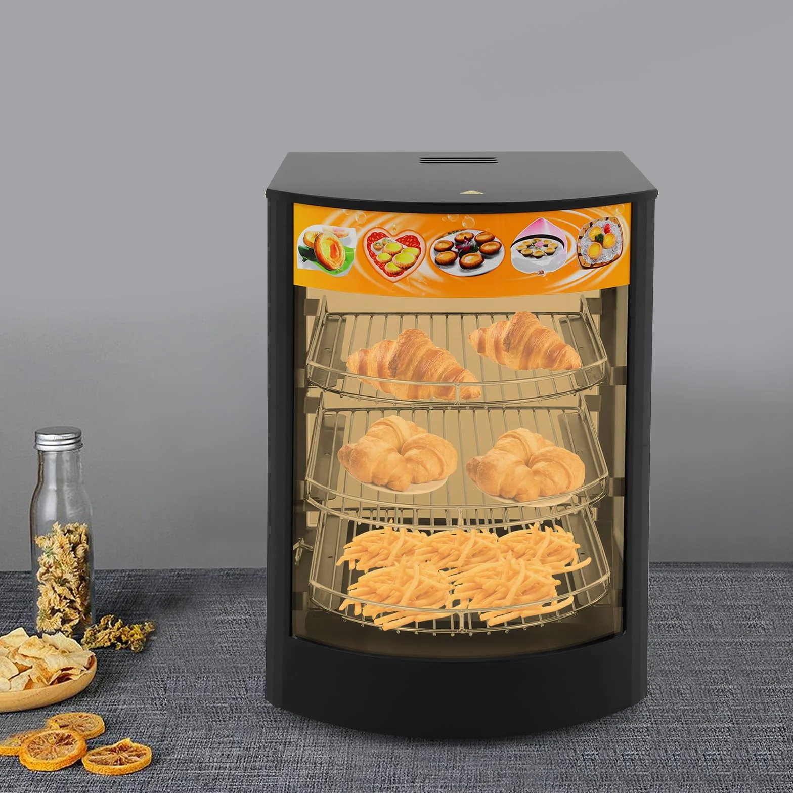 Calentador de alimentos, vitrina calefactora para alimentos, vitrina de cristal de 3 niveles, mostrador de 30 – 85 °C, calentador eléctrico para panadería y cafetería