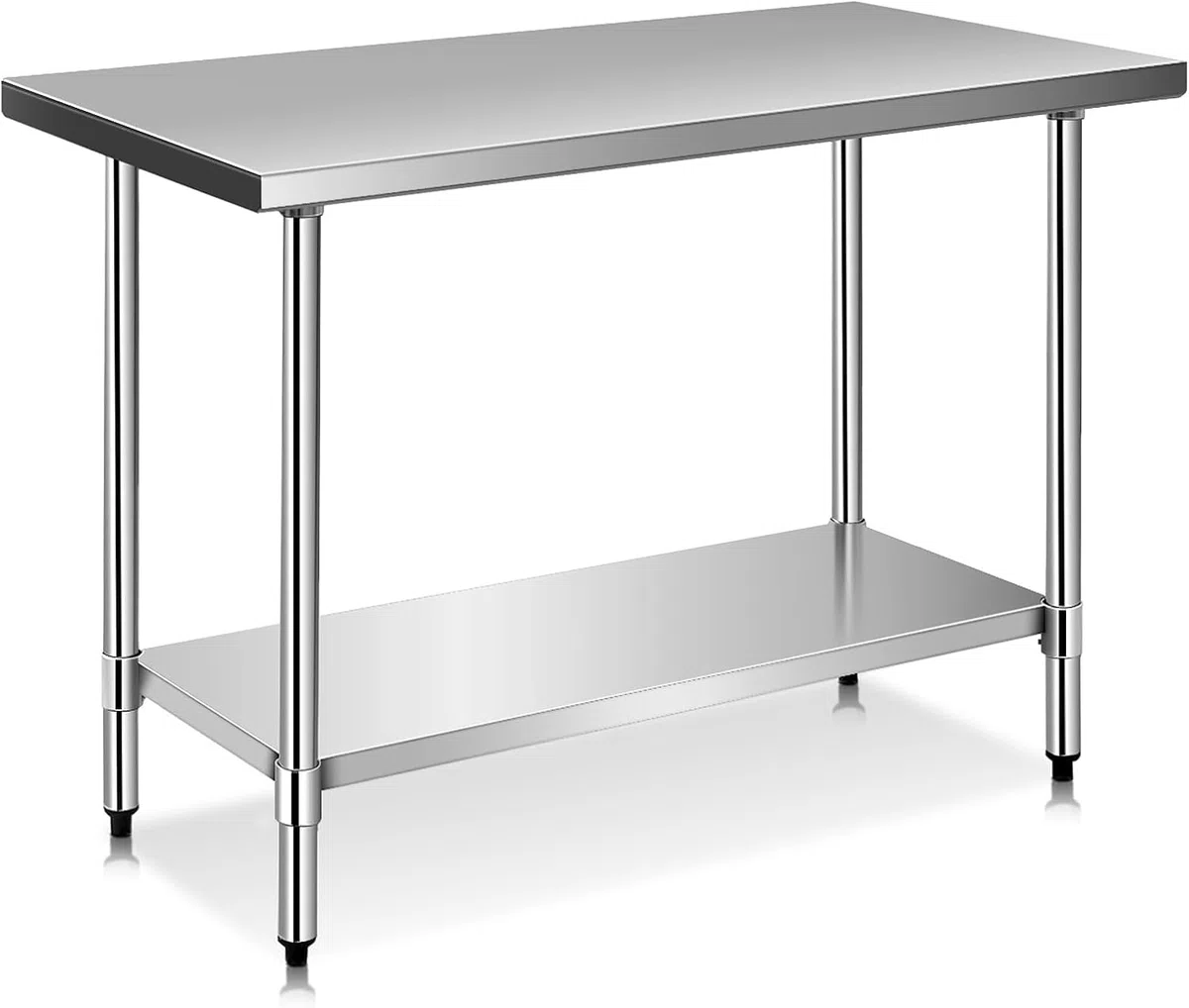 GIANTEX Mesa de Trabajo de Acero Inoxidable de 2 Niveles, con Pies Ajustables Mesa de Preparación de Comida para Cocina, Restaurante, Plateado (122 x 61x 90 cm)