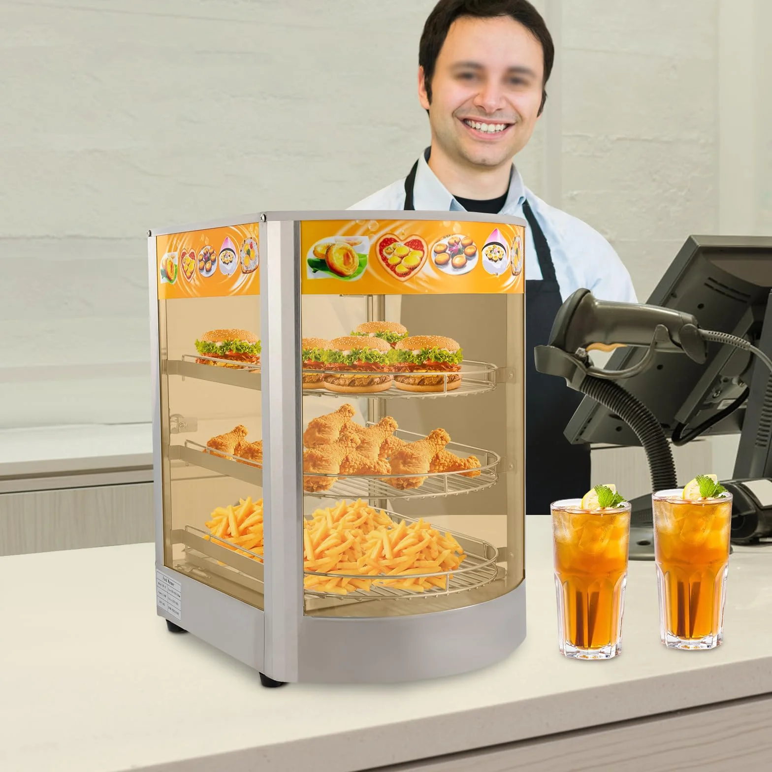 Vitrina calentador de alimentos eléctrico 3 niveles 800 W armario térmico 86-185 ℉
