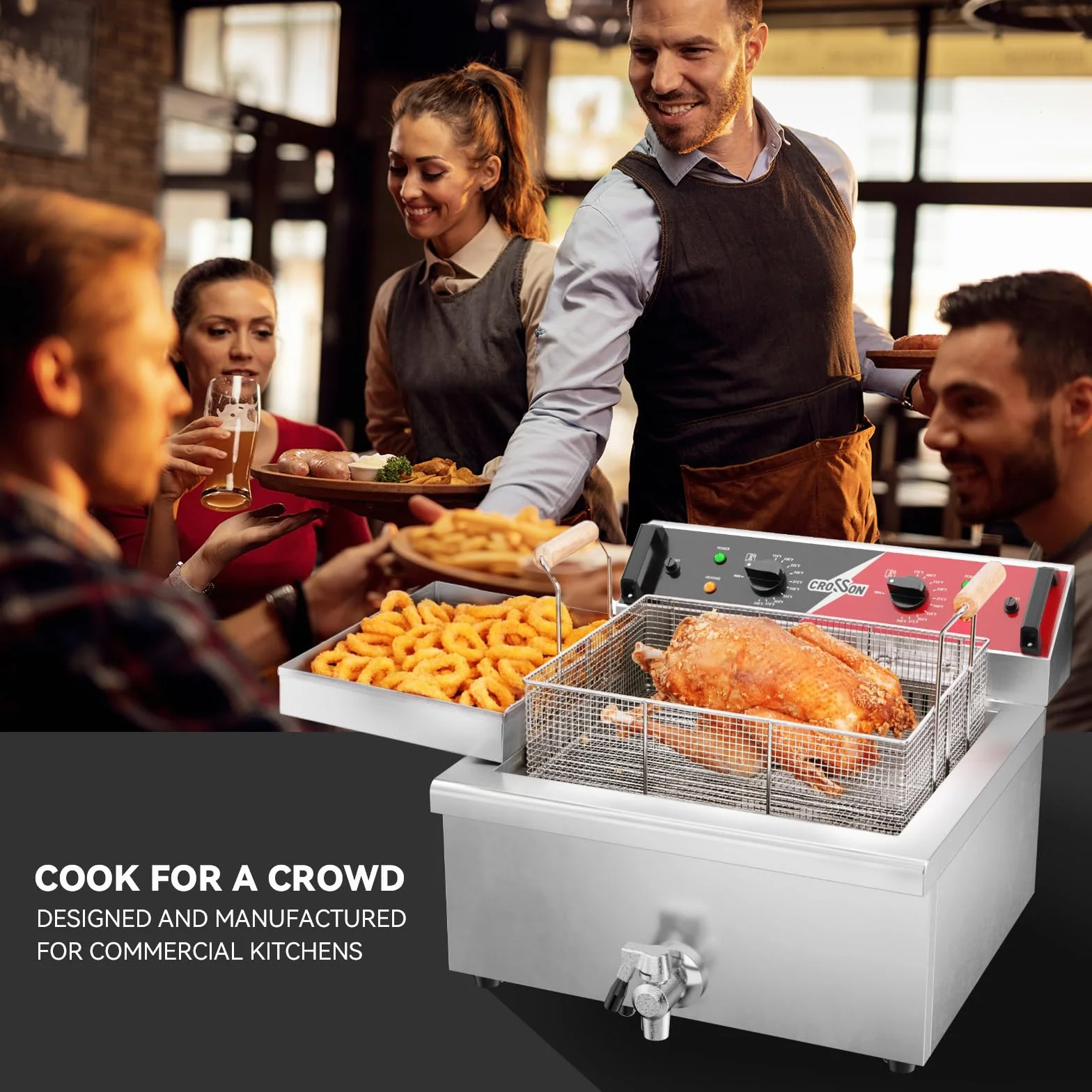 Freidora eléctrica CROSSON 12L de tres canastas con boquilla de aceite, rejilla de drenaje de aceite, freidora comercial de donuts para freír un pez o un pollo entero