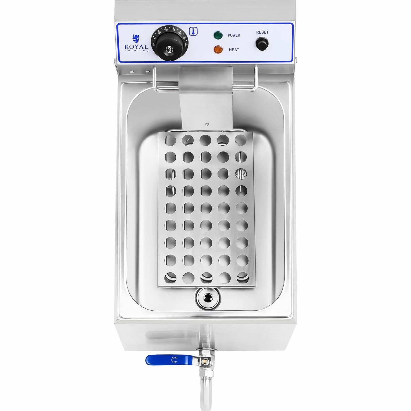 Royal Catering Freidora Electrica Profesional RCEF 15E (17 L, 3.000 W, Termostato, Rango de temperatura 60-200 °C, Grifo de vaciado, Acero inoxidable)