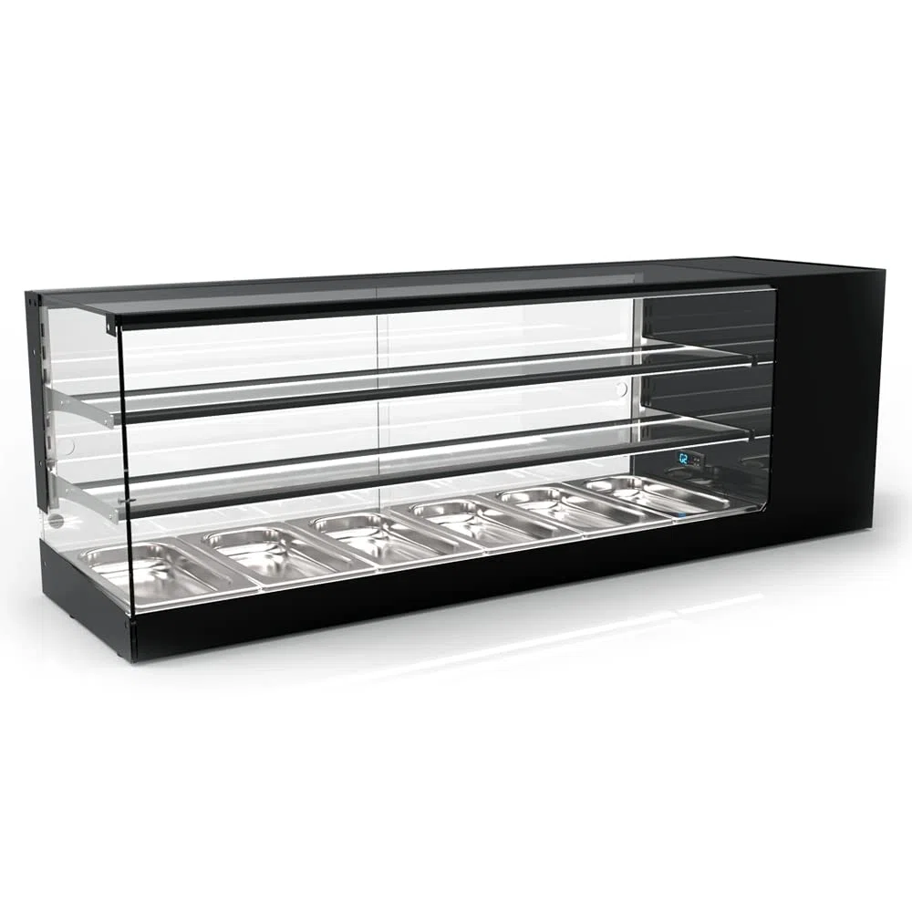 Vitrina de Tapas Logic WORLDMAI x SAYL, 132 x 38 cm, 3 Pisos y 6 cubetas GN 1/3 para hostelería. Vitrina expositora refrigerada Profesional de sobremesa con iluminación LED, para Bar y Restaurante.