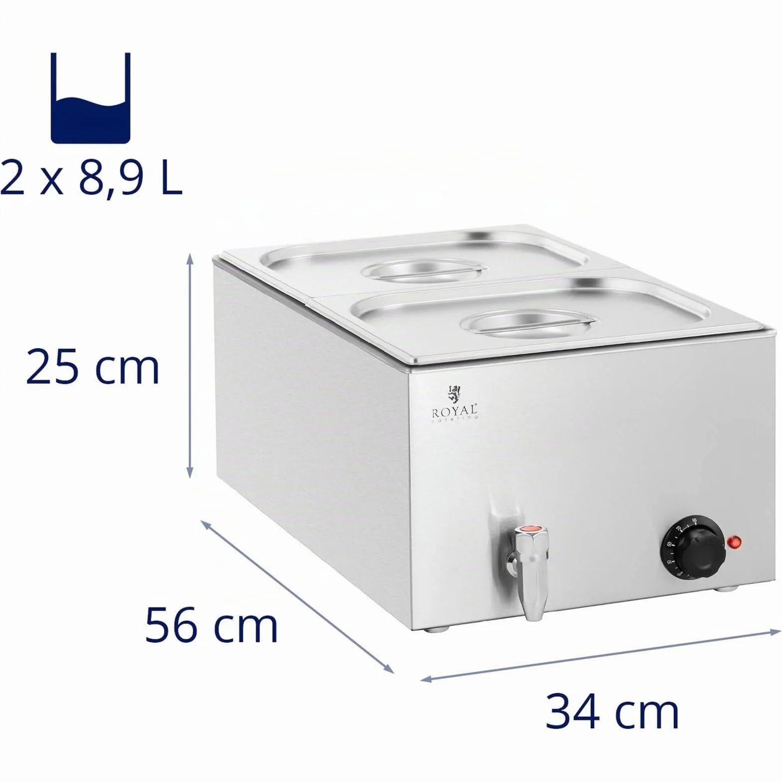 Royal Catering Baño María Profesional RCBM_GN1/2 600 W 2 GN Contenedores 2 x 8,9 L